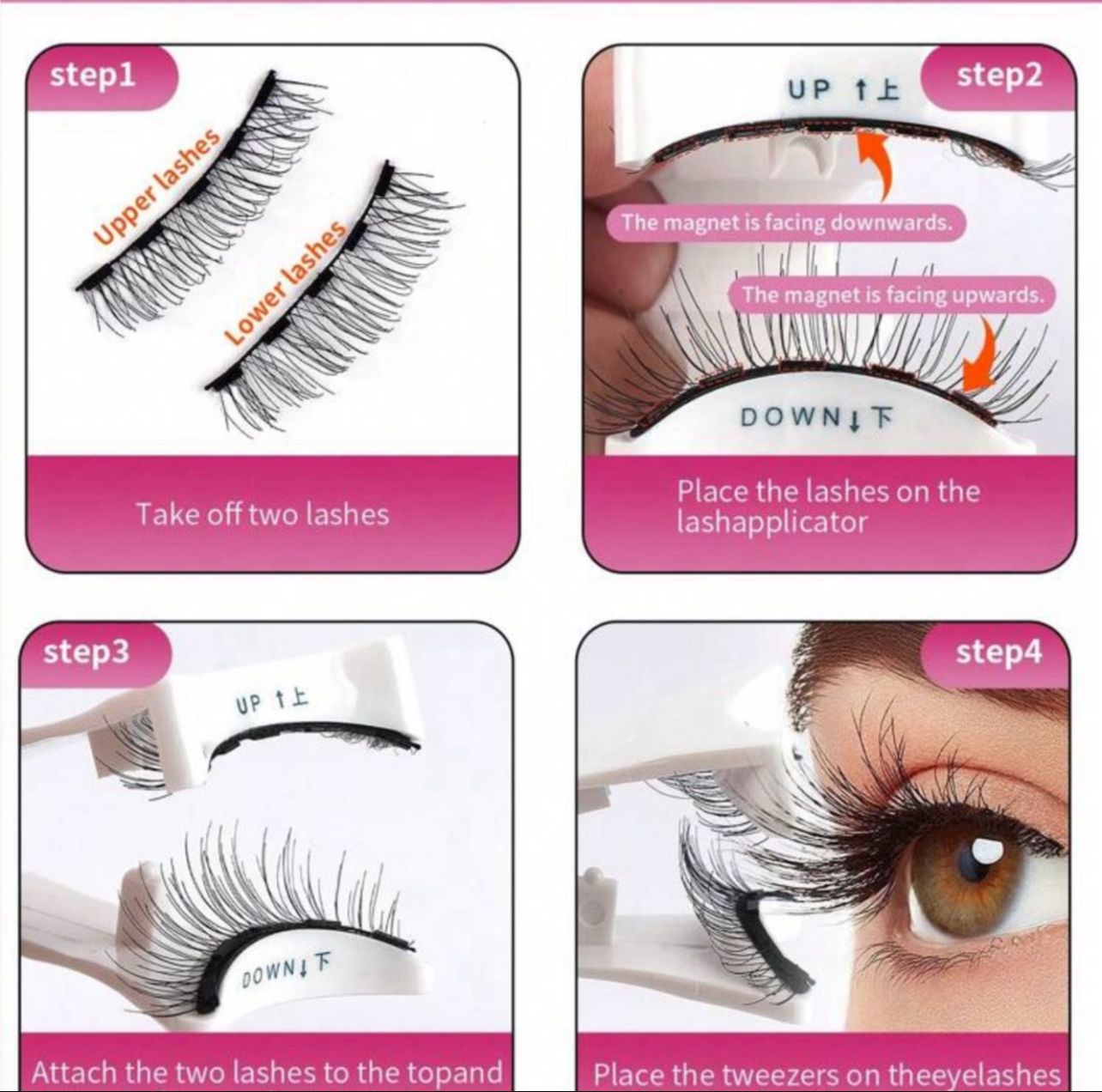 رموش مغناطيسية طبيعية ثلاثية الأبعاد 8 قطع قابلة لإعادة الاستخدام مع ملقط Y1034