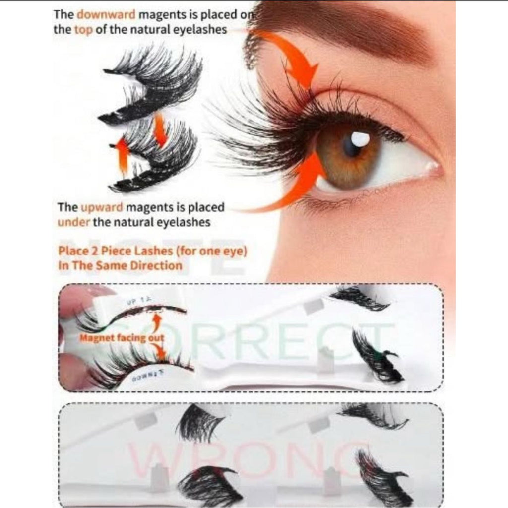 رموش مغناطيسية طبيعية ثلاثية الأبعاد 8 قطع قابلة لإعادة الاستخدام مع ملقط