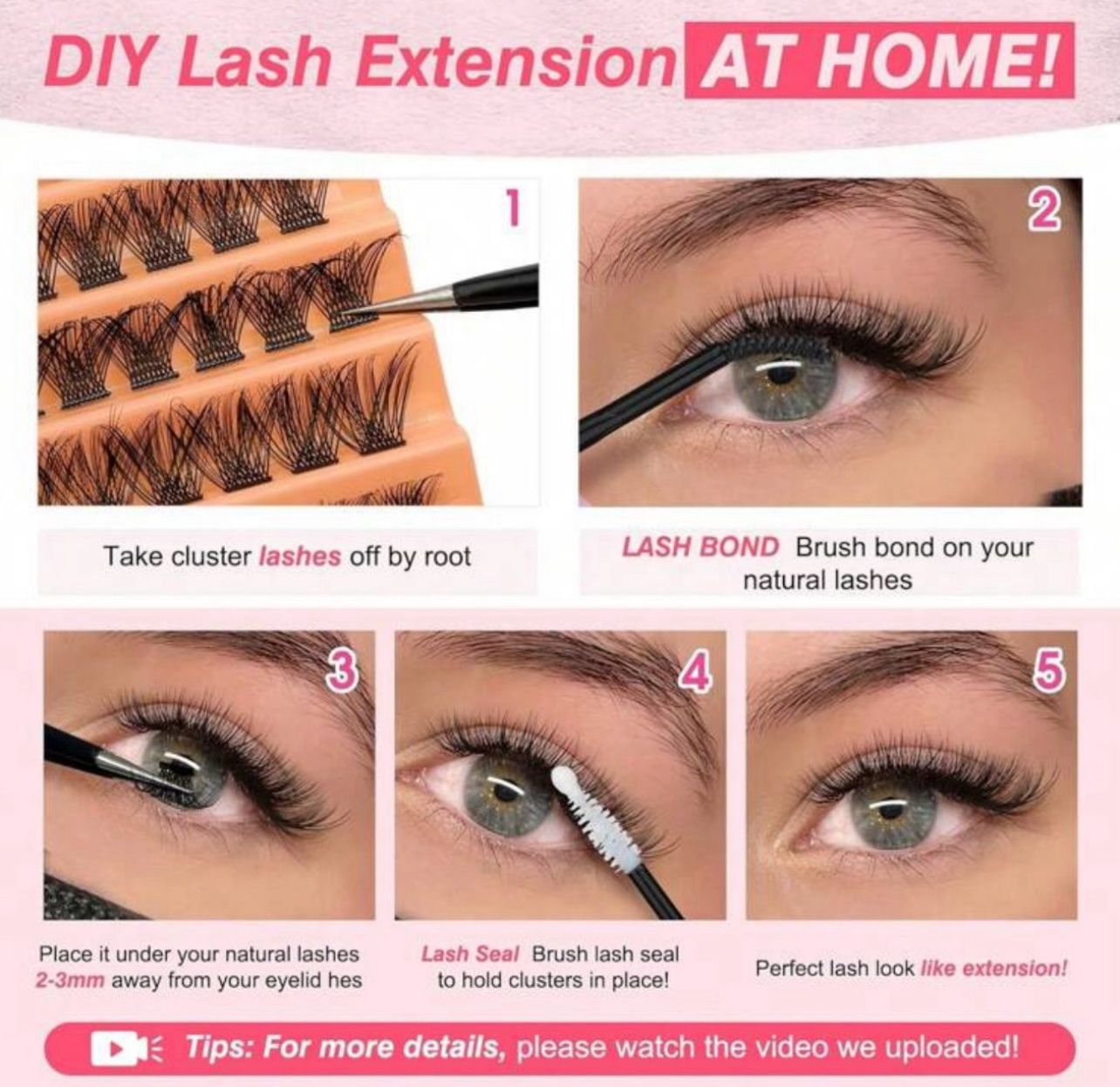 رموش أسبوعية متكاملة – تدوم تقريبًا أسبوعًا مع صمغ وملقط وفرشاة