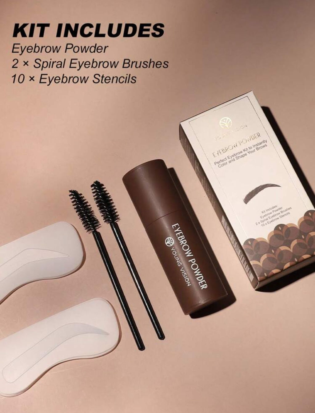 مجموعة بودرة الحواجب بني غامق + قالب + ختم حواجب #3