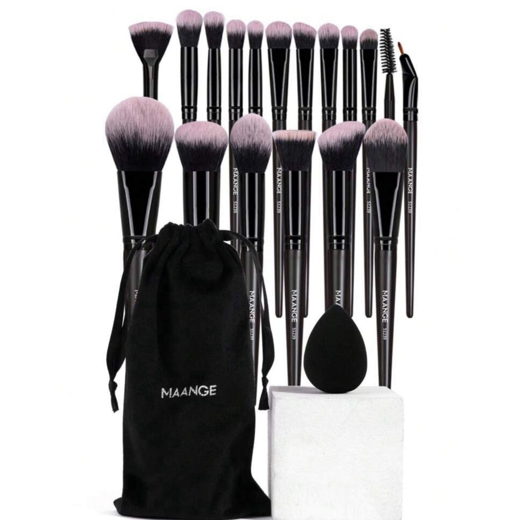 مجموعة فرش مكياج MAANGE الاحترافية – 20 أداة لجمالك الكامل! أسود code no 351