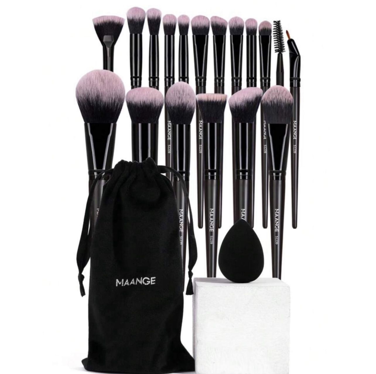 مجموعة فرش مكياج MAANGE الاحترافية – 20 أداة لجمالك الكامل! أسود code no 351