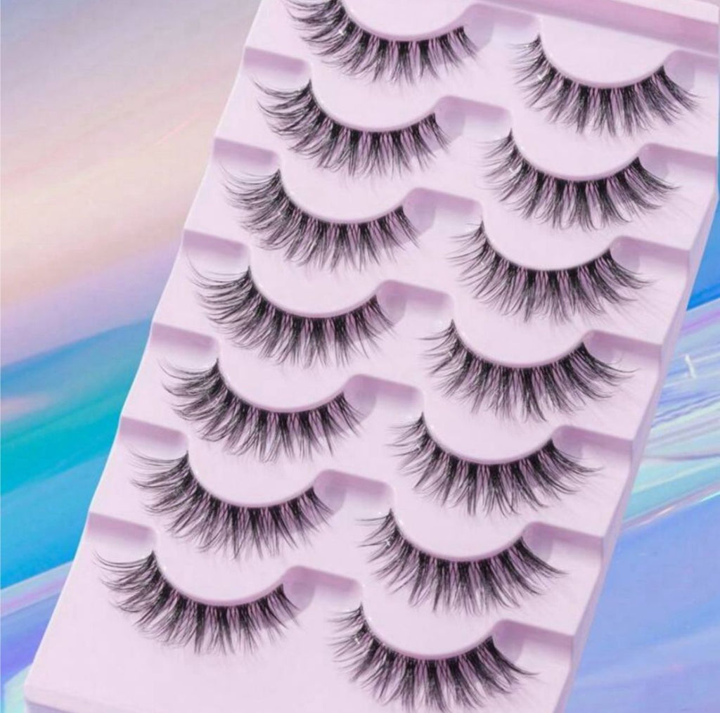 رموش صناعية 7 أزواج بانحناءة D طبيعية Y1043