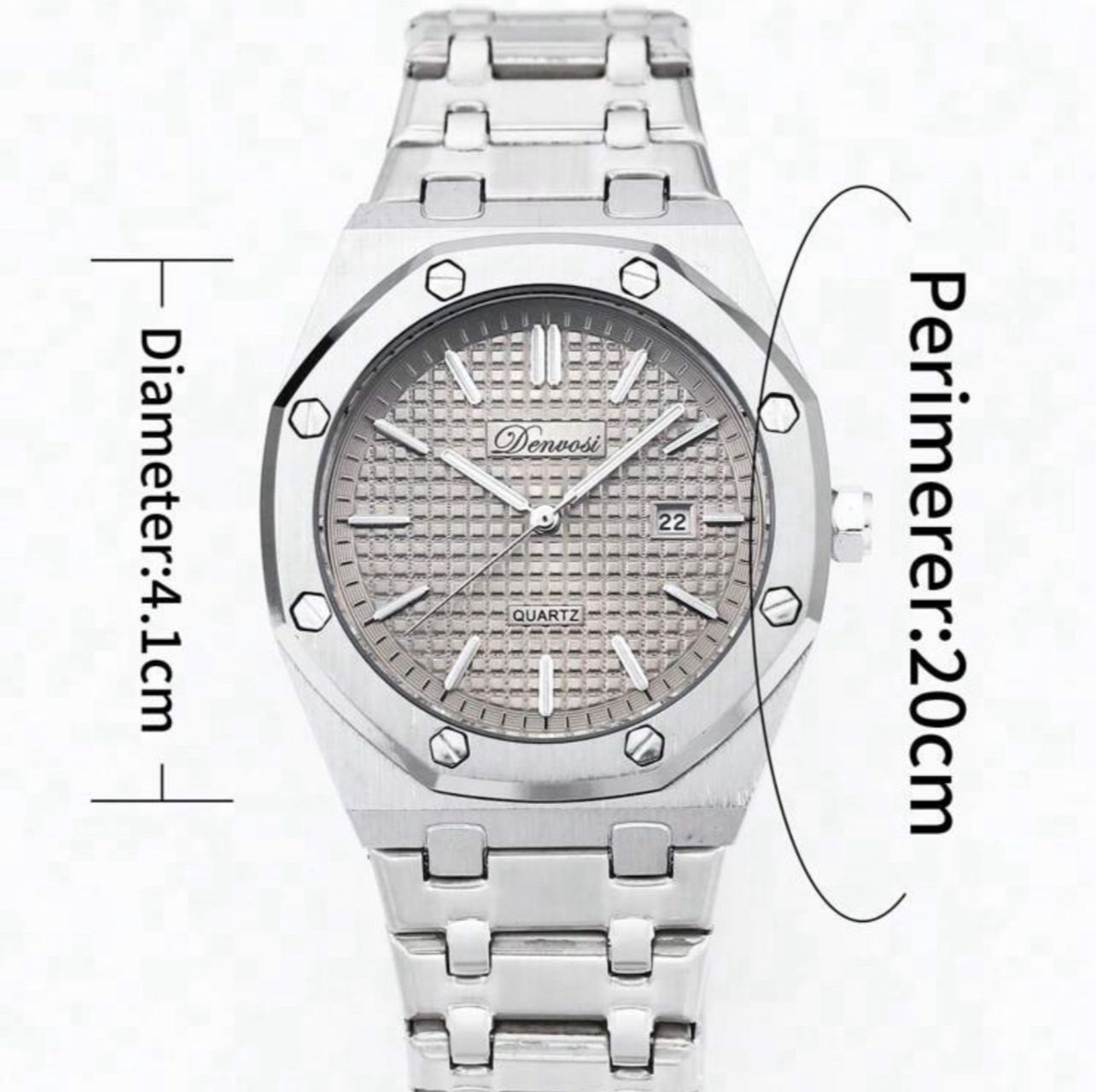 ساعة Denvosi رجالية من الفولاذ المقاوم للصدأ – تصميم أنيق، عرض للتاريخ، مقاومة للماء، مقاس 40 مم GMS 3088
