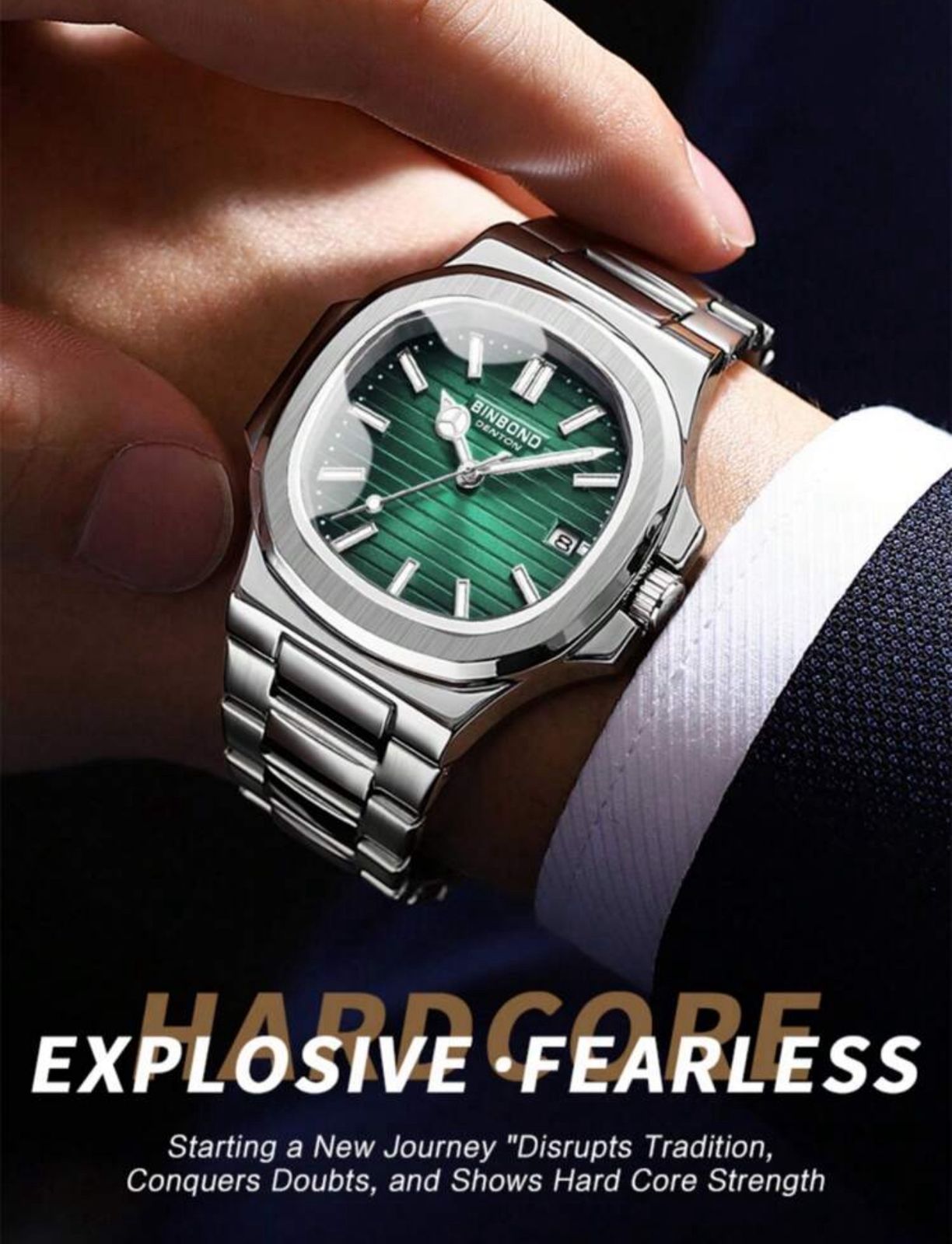 ساعة MSTIANQ رجالية فاخرة – قرص أخضر مربع، مؤشرات ماسية، مقاومة للماء، سوار فولاذ 316L، مقاس 40 مم GMG 613