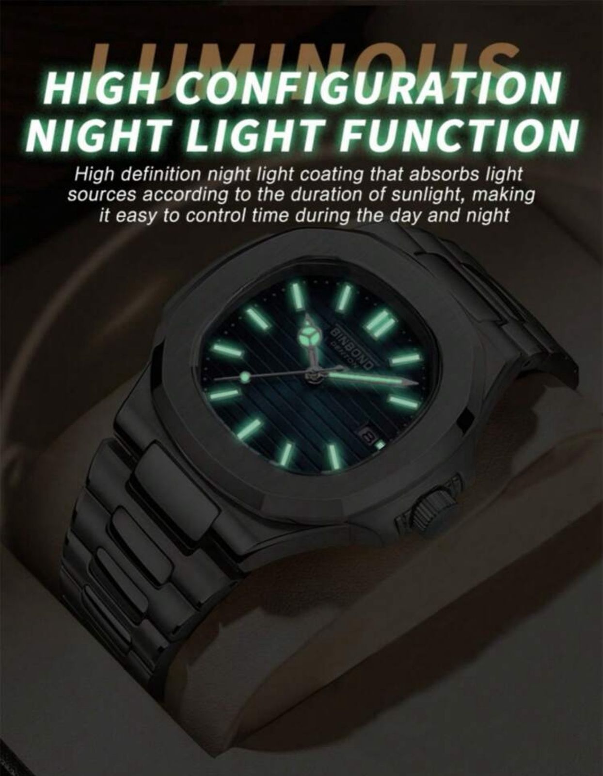 ساعة MSTIANQ رجالية فاخرة – قرص أخضر مربع، مؤشرات ماسية، مقاومة للماء، سوار فولاذ 316L، مقاس 40 مم GMG 613