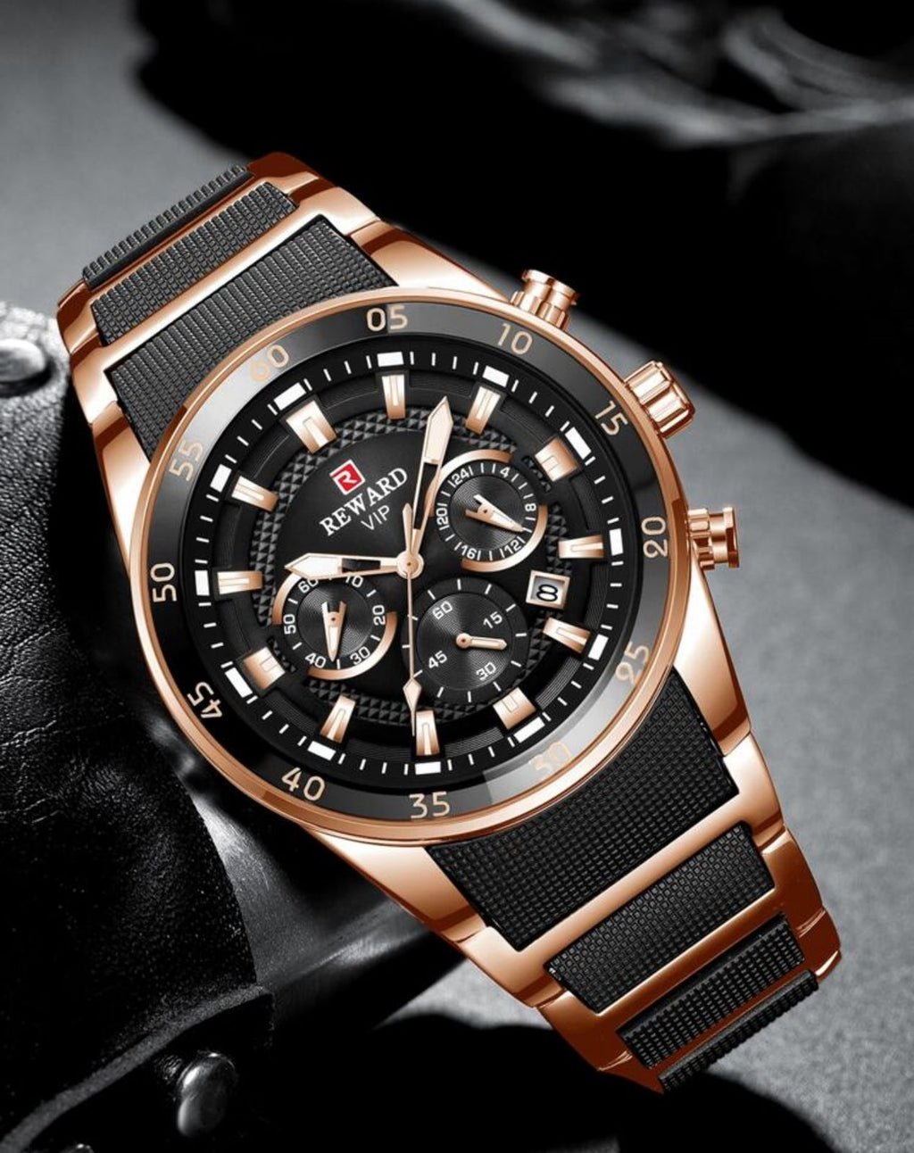 ساعة REWARD رجالية متعددة الوظائف – تصميم كلاسيكي، قرص مضيء، عرض للتاريخ، مقاومة للماء، حزام سيليكون، 44 مم GMRB 81011