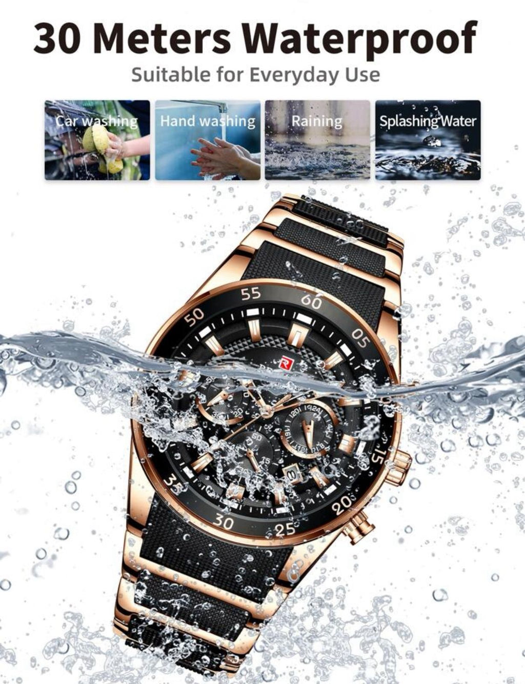 ساعة REWARD رجالية متعددة الوظائف – تصميم كلاسيكي، قرص مضيء، عرض للتاريخ، مقاومة للماء، حزام سيليكون، 44 مم GMRB 81011