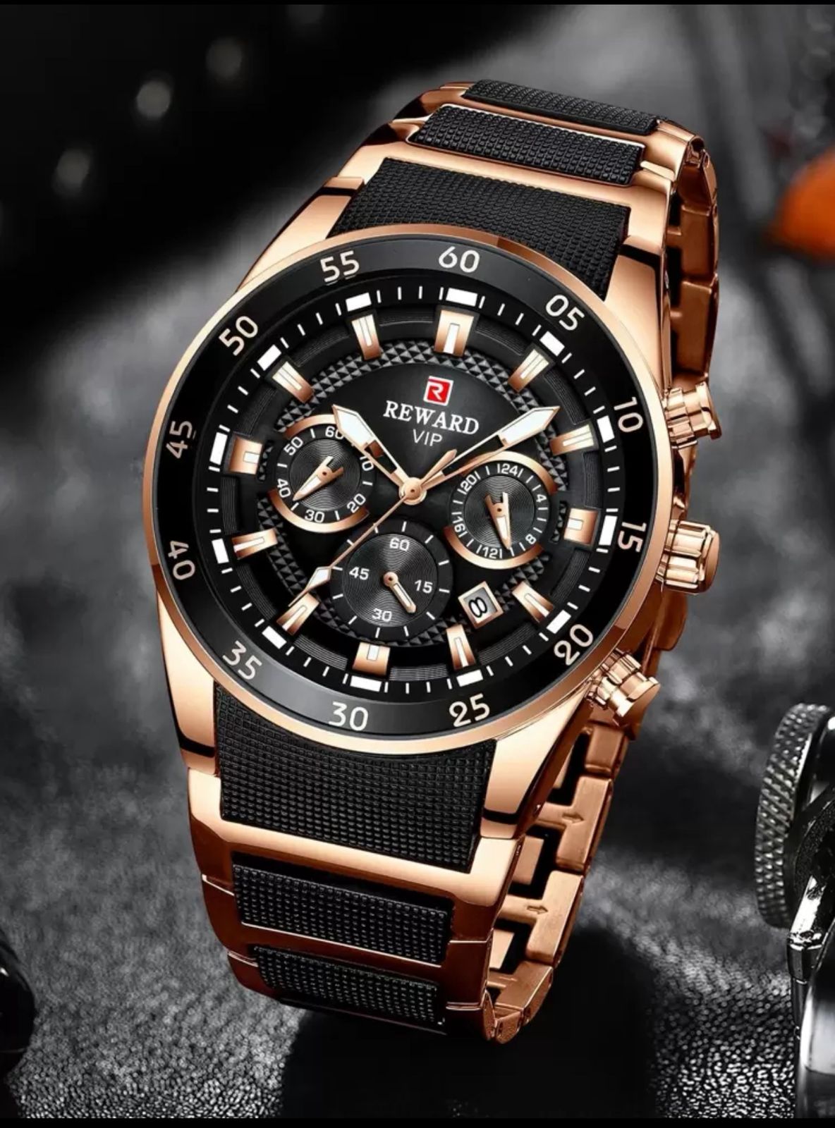 ساعة REWARD رجالية متعددة الوظائف – تصميم كلاسيكي، قرص مضيء، عرض للتاريخ، مقاومة للماء، حزام سيليكون، 44 مم GMRB 81011