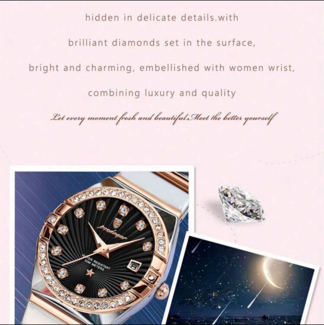 ساعة POEDAGAR نسائية فاخرة – ستانلس ستيل، إطار مرصع، عرض التاريخ، مقاومة للماء، تصميم أنيق للمناسبات والهدايا LTMB 301