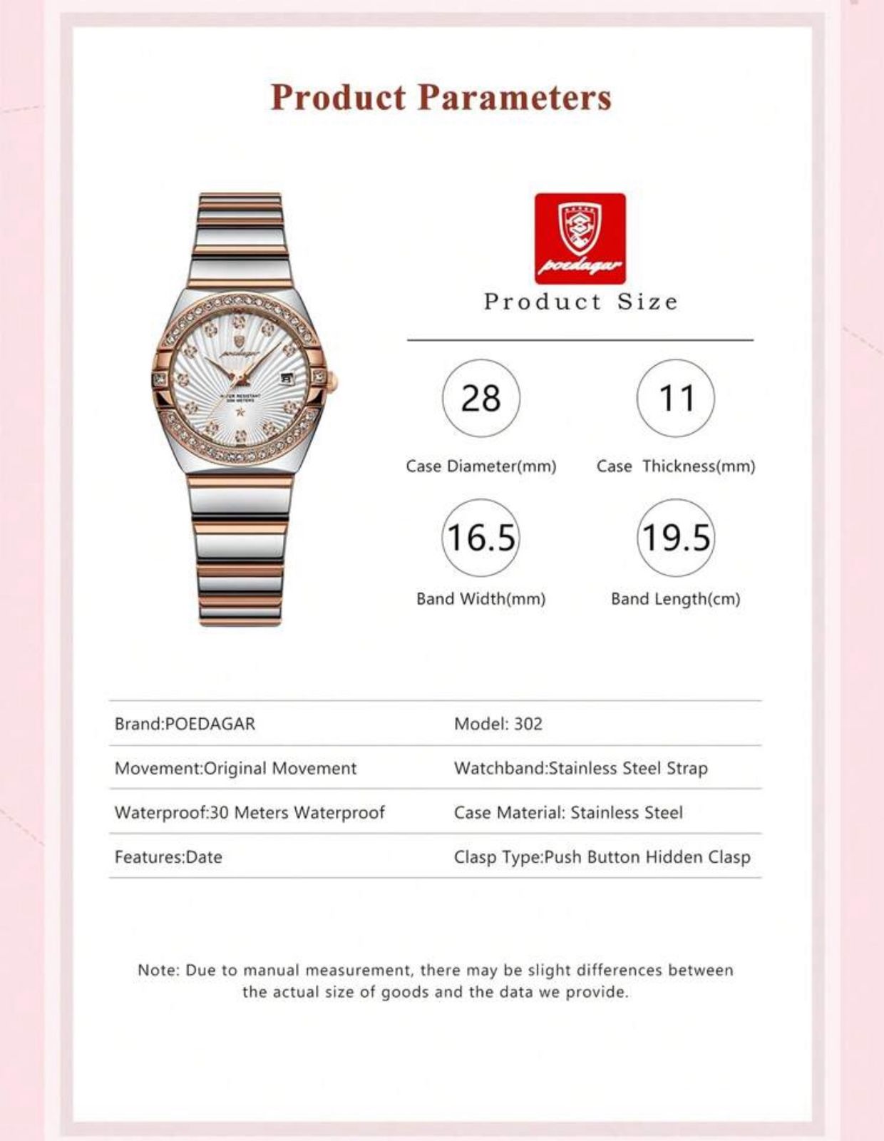 ساعة POEDAGAR نسائية فاخرة – ستانلس ستيل، إطار مرصع، عرض التاريخ، مقاومة للماء، تصميم أنيق للمناسبات والهدايا LTMW 301