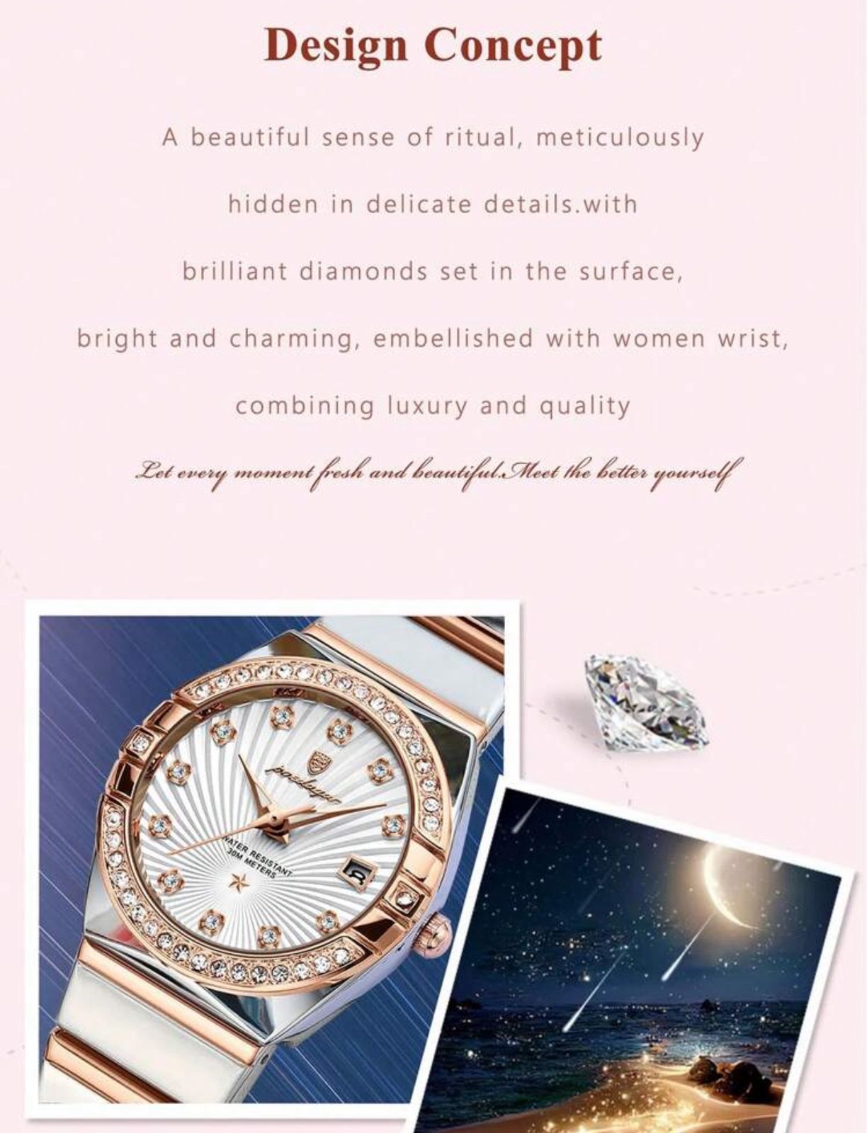 ساعة POEDAGAR نسائية فاخرة – ستانلس ستيل، إطار مرصع، عرض التاريخ، مقاومة للماء، تصميم أنيق للمناسبات والهدايا LTMW 301