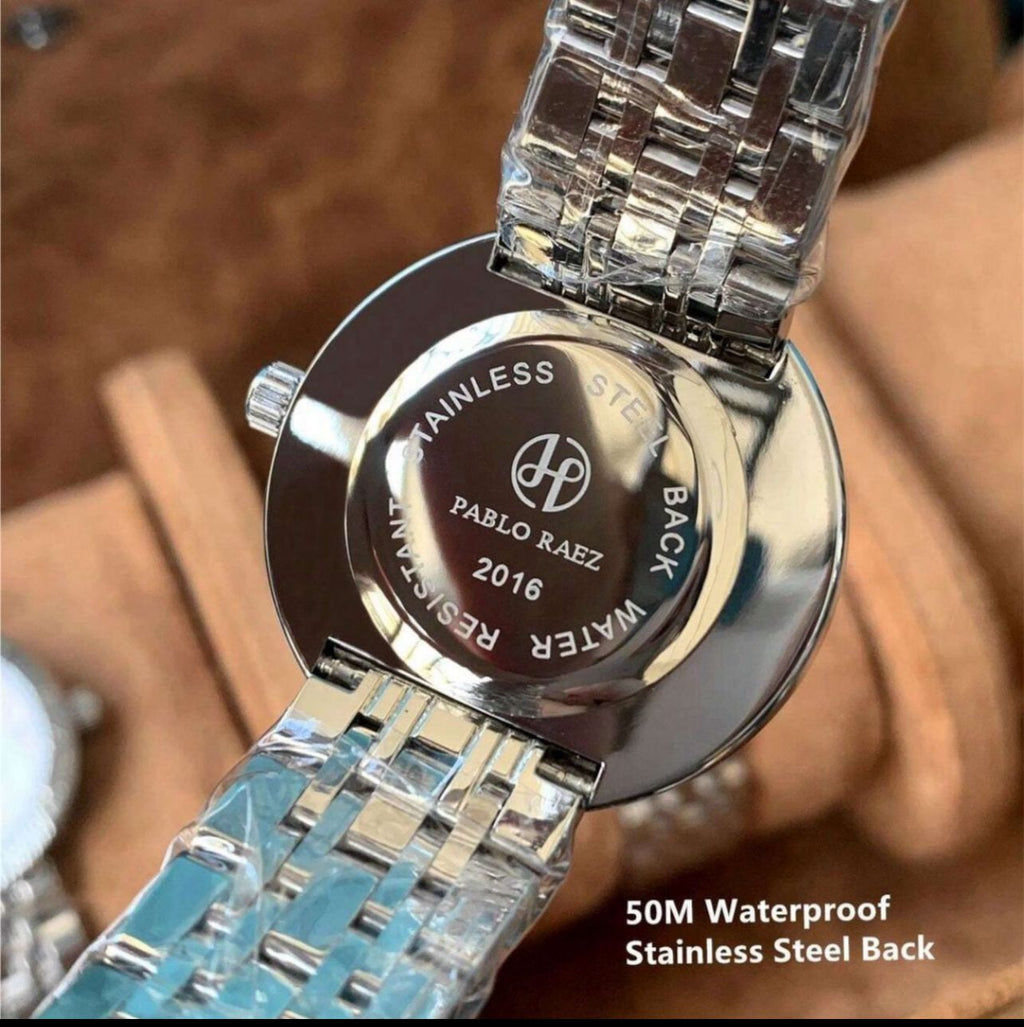 ساعة نسائية أنيقة من Pablo Raez – تصميم فضي راقٍ مرصع، مقاومة للماء، هدية مثالية LSMW 2016