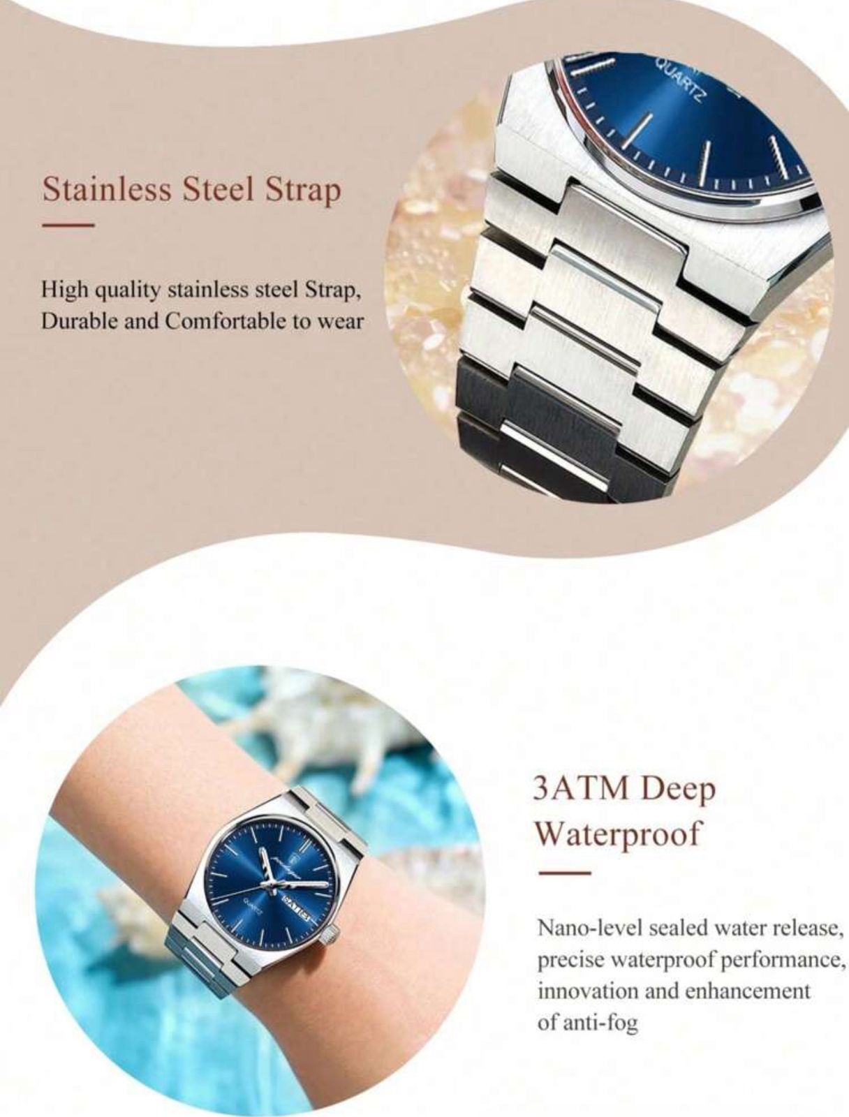 ساعة POEDAGAR نسائية أنيقة – بعرض للتاريخ والأسبوع، مضيئة ومقاومة للماء، ستانلس ستيل بلون أزرق راقٍ LSMB 786