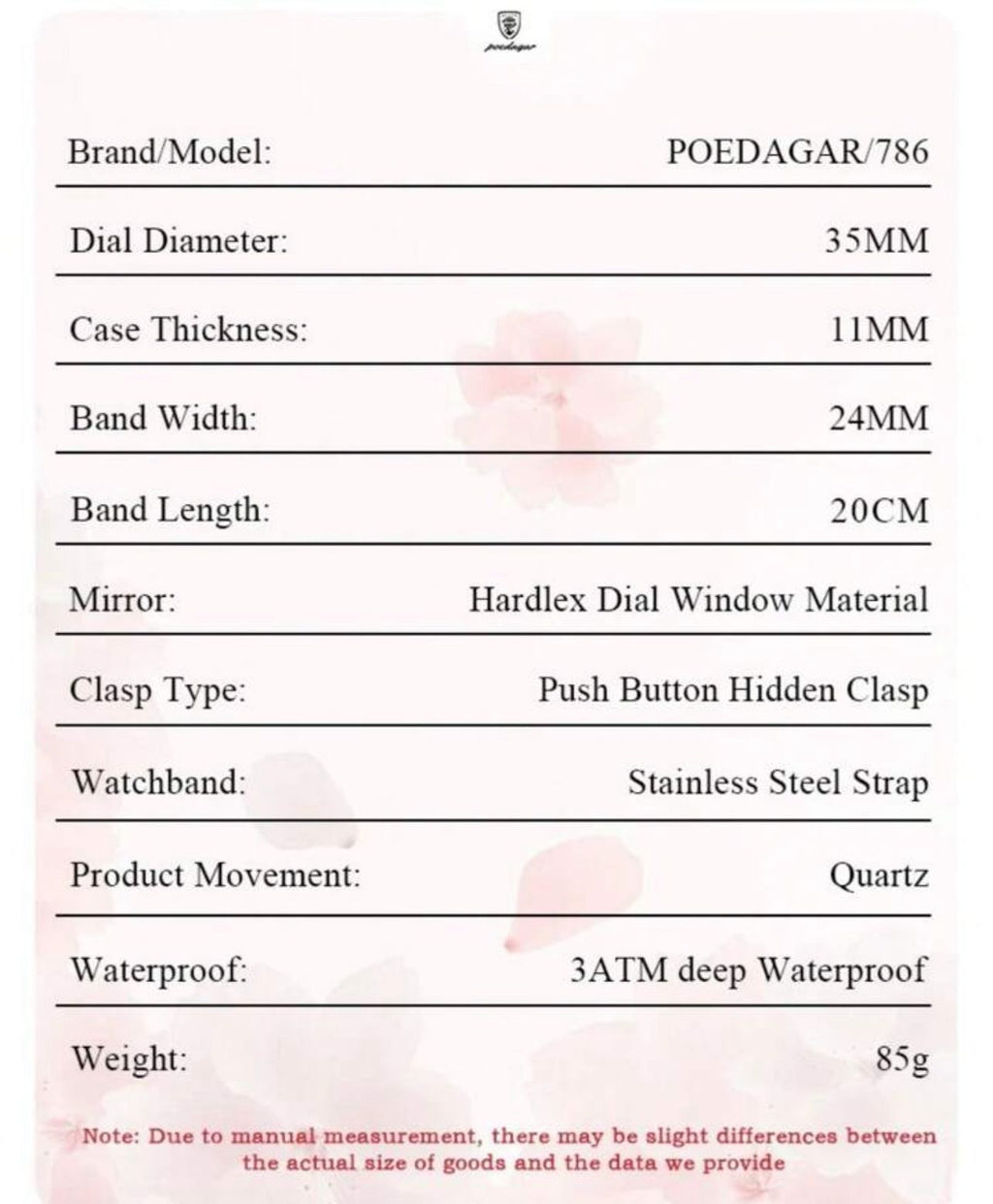 ساعة POEDAGAR نسائية أنيقة – بعرض للتاريخ والأسبوع، مضيئة ومقاومة للماء، ستانلس ستيل بلون أزرق راقٍ LSMB 786
