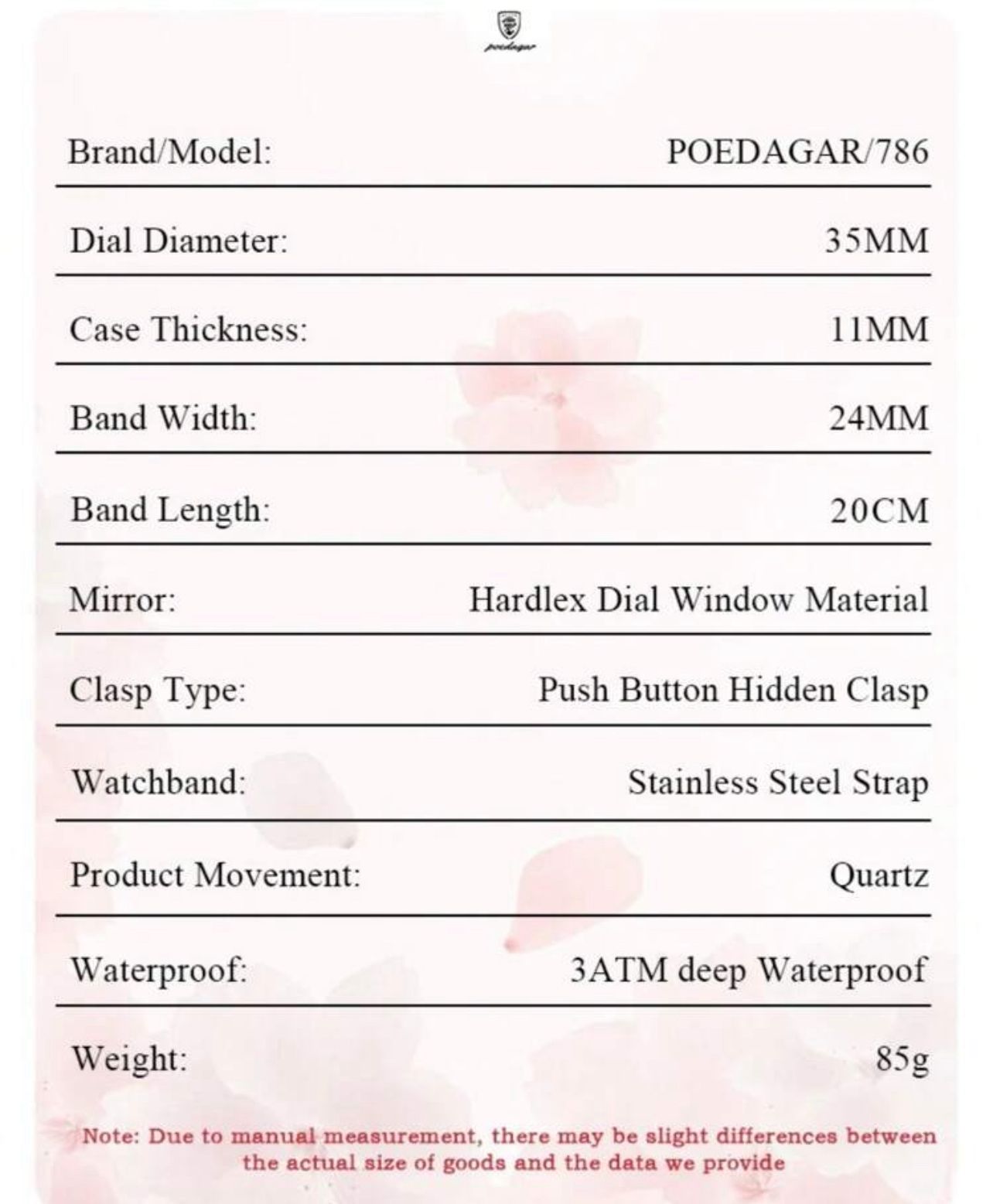ساعة POEDAGAR نسائية أنيقة – بعرض للتاريخ والأسبوع، مضيئة ومقاومة للماء، ستانلس ستيل بلون أزرق راقٍ LSMB 786
