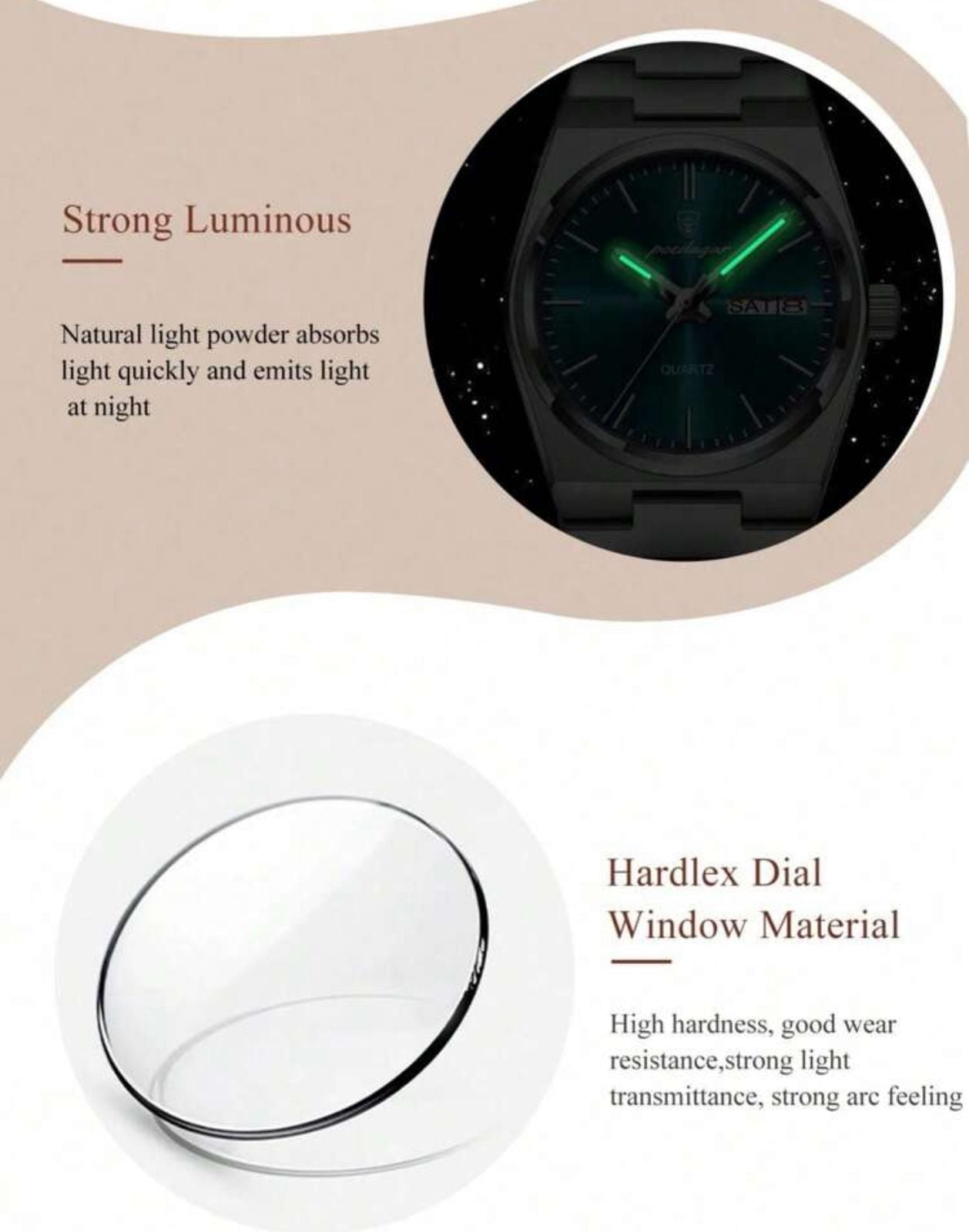 ساعة POEDAGAR نسائية أنيقة – بعرض للتاريخ والأسبوع، مضيئة ومقاومة للماء، ستانلس ستيل بلون أزرق راقٍ LSMB 786