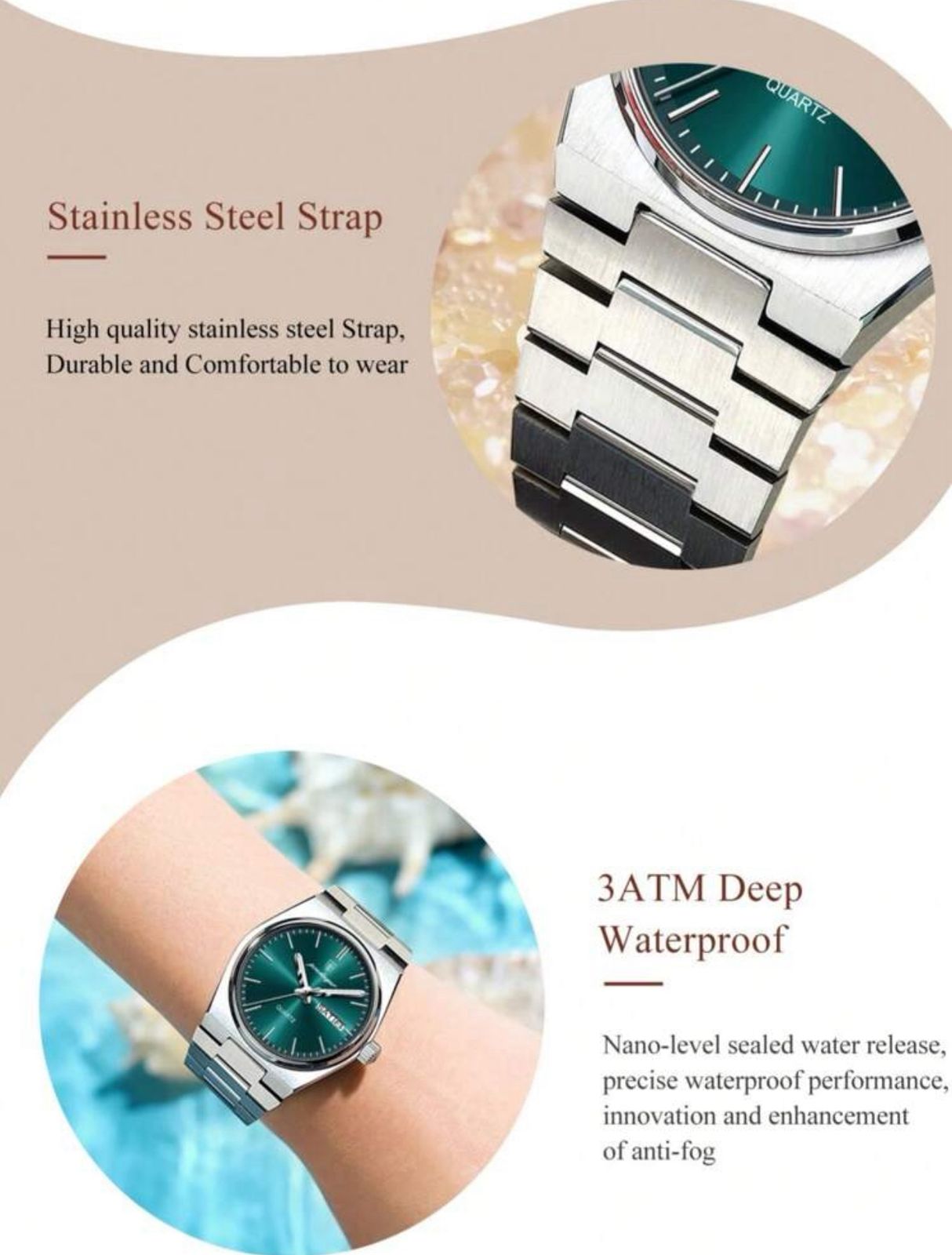 ساعة POEDAGAR نسائية أنيقة – بعرض للتاريخ والأسبوع، مضيئة ومقاومة للماء، ستانلس ستيل بلون أخضر راقٍ LSMG 786