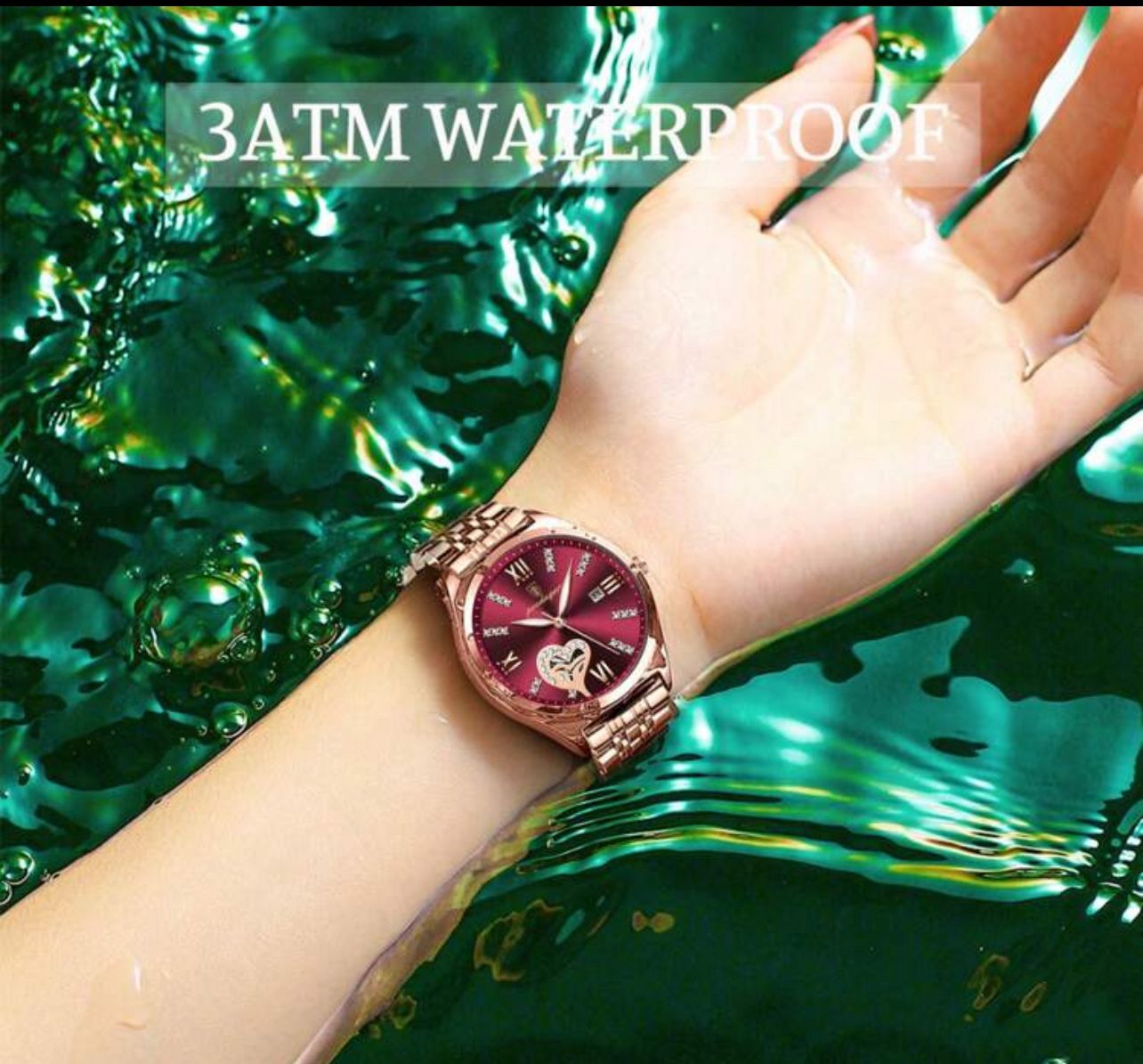 ساعة BINBOND نسائية فاخرة – تصميم قلب مرصع، بلون ذهبي وردي، مقاومة للماء، بسوار ستانلس ستيل، هدية مثالية LRMM 320