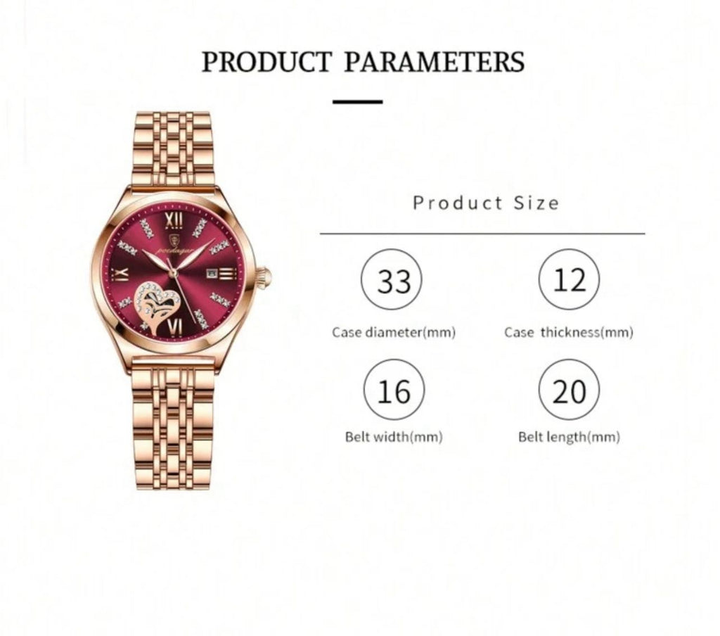 ساعة BINBOND نسائية فاخرة – تصميم قلب مرصع، بلون ذهبي وردي، مقاومة للماء، بسوار ستانلس ستيل، هدية مثالية LRMM 320