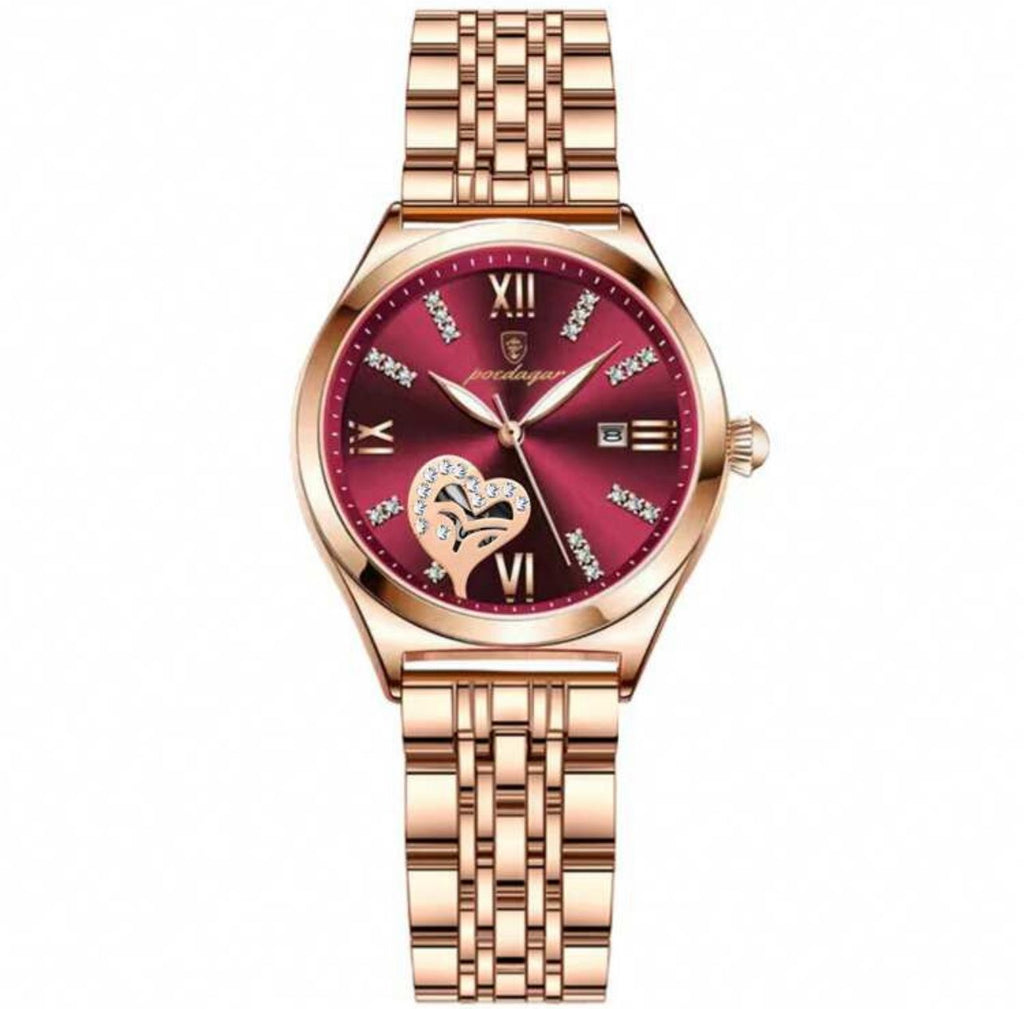 ساعة BINBOND نسائية فاخرة – تصميم قلب مرصع، بلون ذهبي وردي، مقاومة للماء، بسوار ستانلس ستيل، هدية مثالية LRMM 320