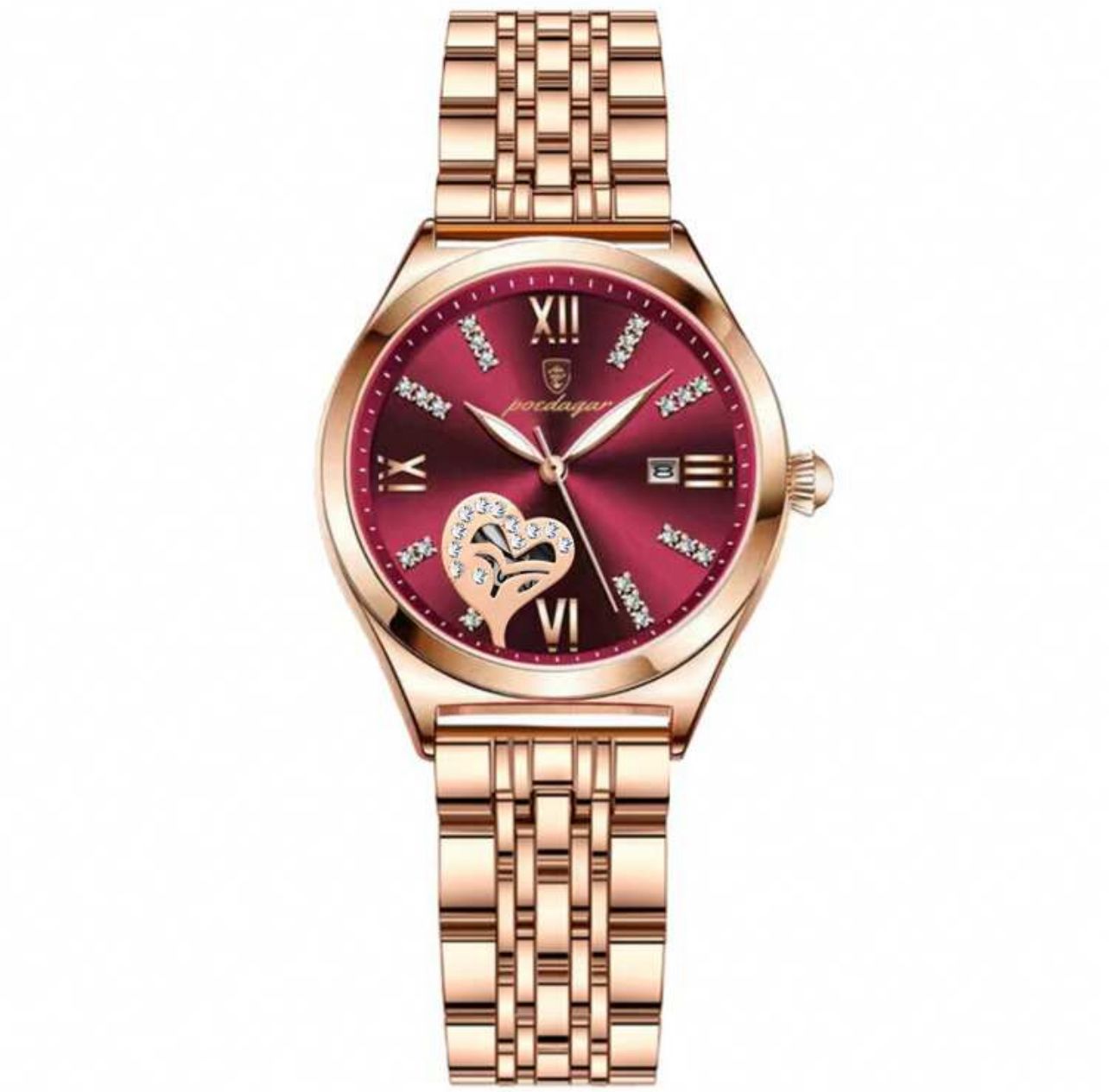 ساعة BINBOND نسائية فاخرة – تصميم قلب مرصع، بلون ذهبي وردي، مقاومة للماء، بسوار ستانلس ستيل، هدية مثالية LRMM 320