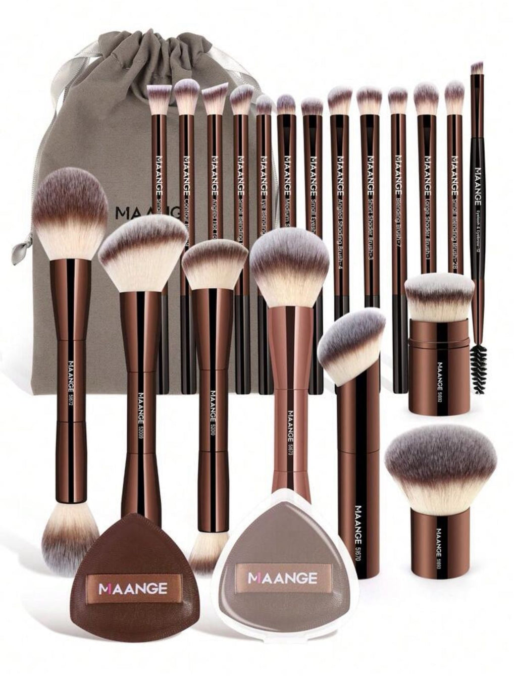 "مجموعة فرش مكياج MAANGE احترافية – 23 قطعة مع حقيبة ووسادات هوائية Cod No 358 "