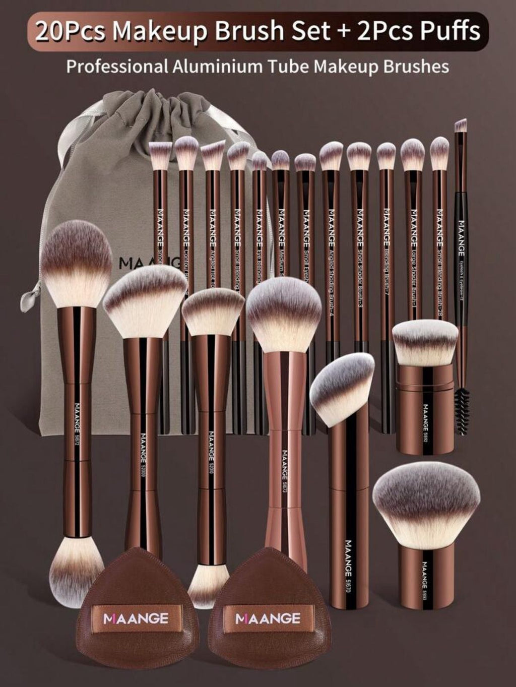 "مجموعة فرش مكياج MAANGE احترافية – 23 قطعة مع حقيبة ووسادات هوائية Cod No 358 "