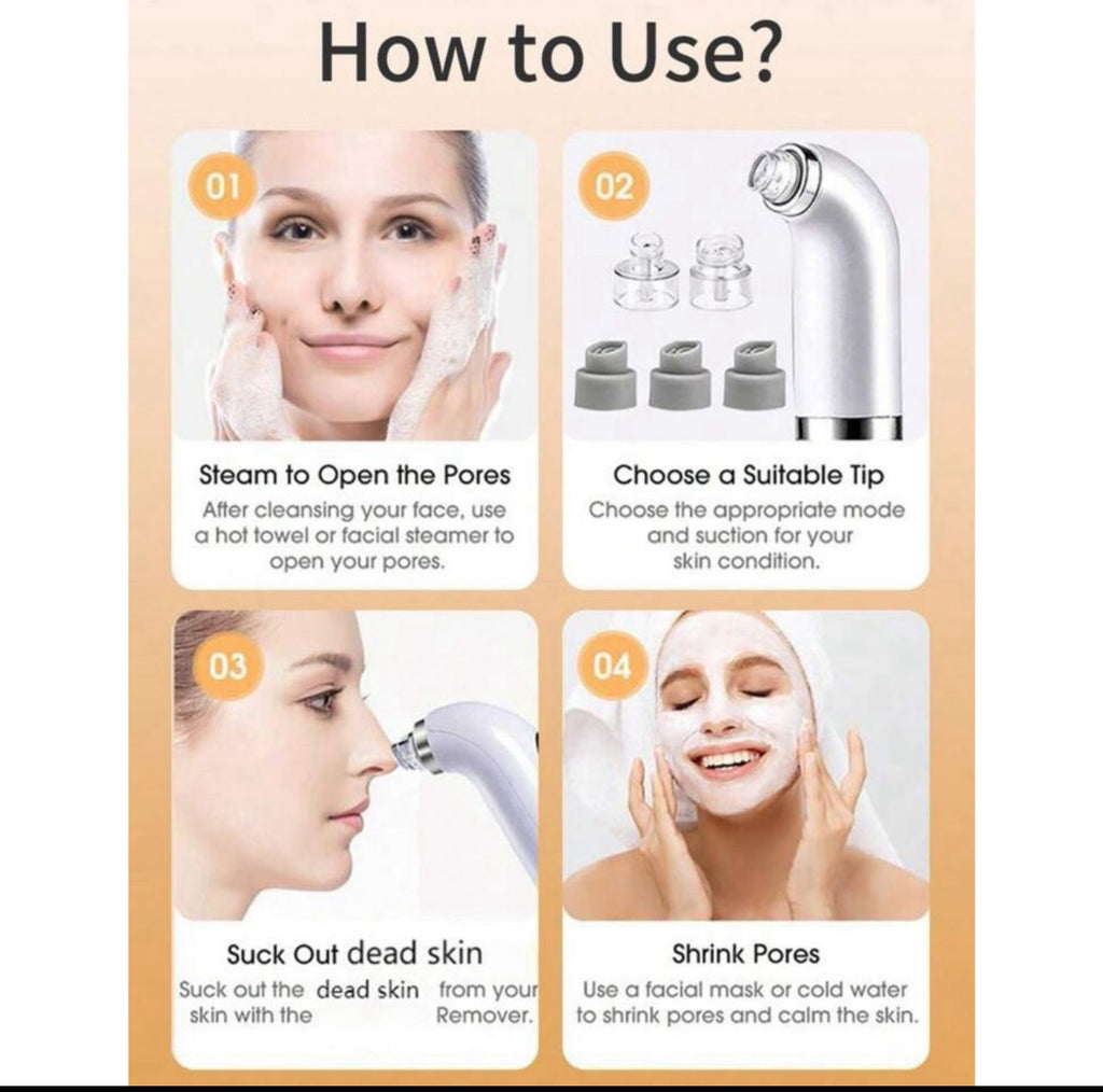 جهاز تنظيف البشرة وشفط الرؤوس السوداء – بثلاث مستويات و6 رؤوس قابلة للتبديل