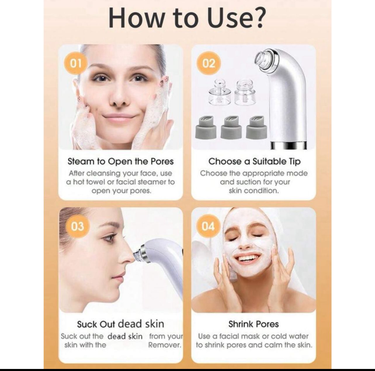 جهاز تنظيف البشرة وشفط الرؤوس السوداء – بثلاث مستويات و6 رؤوس قابلة للتبديل