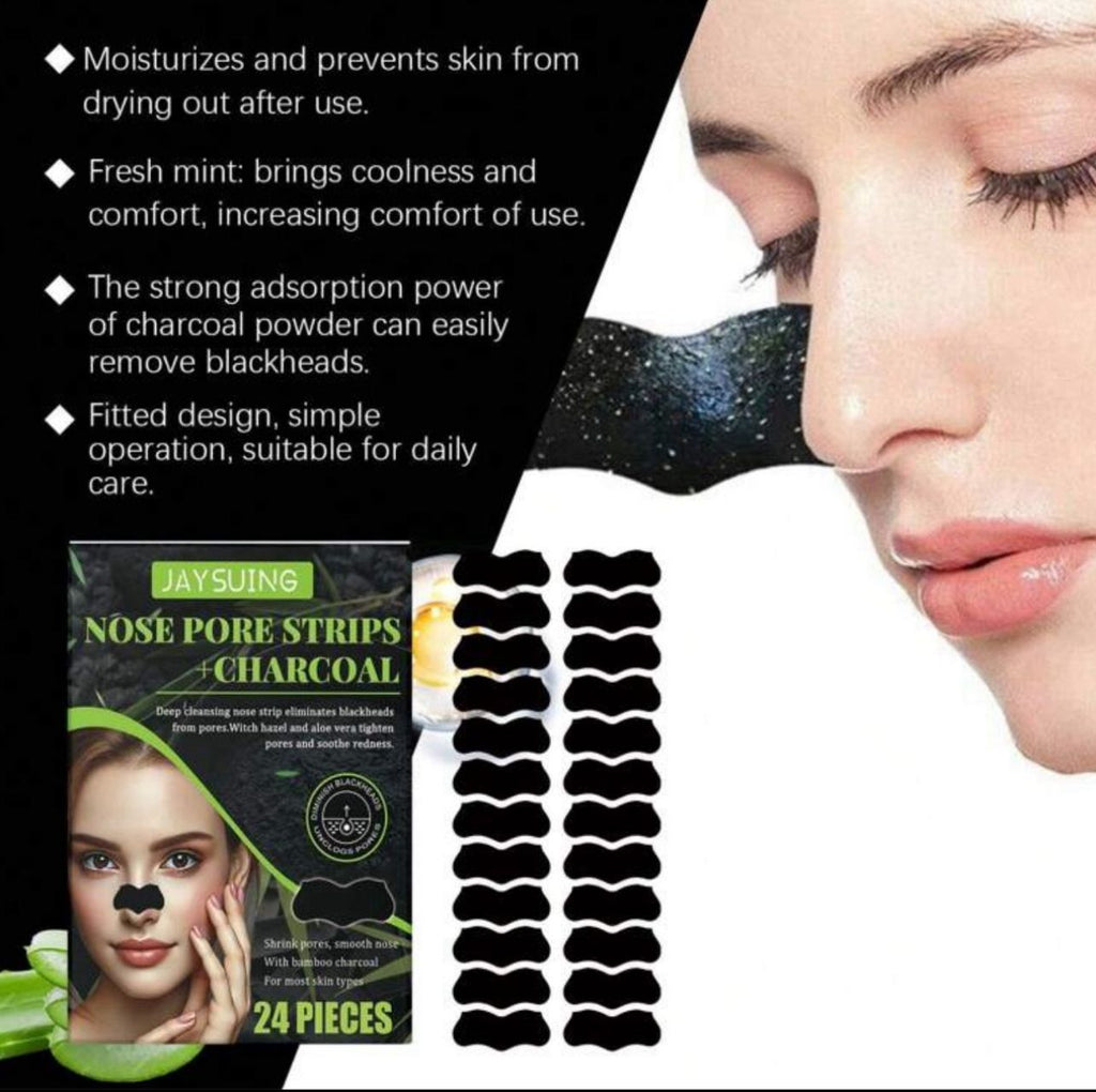 شرائط تنظيف الأنف بالفحم – 24 قطعة لإزالة الرؤوس السوداء وشد المسام