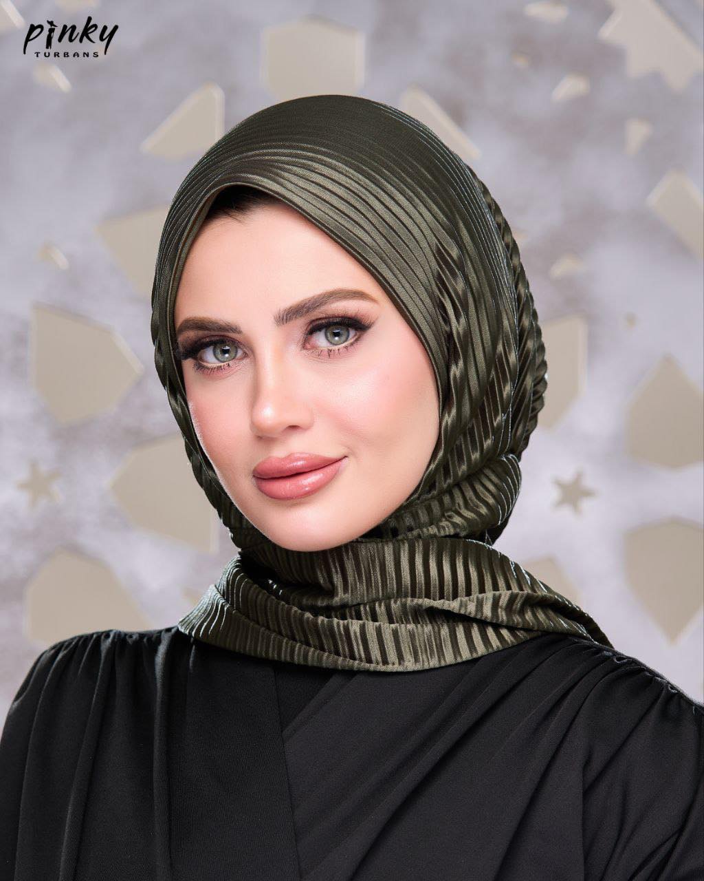 حجاب ستان بليسيه بكبسونة حديد أمامية من Pinky Turbans – كود PKY-005-OLV