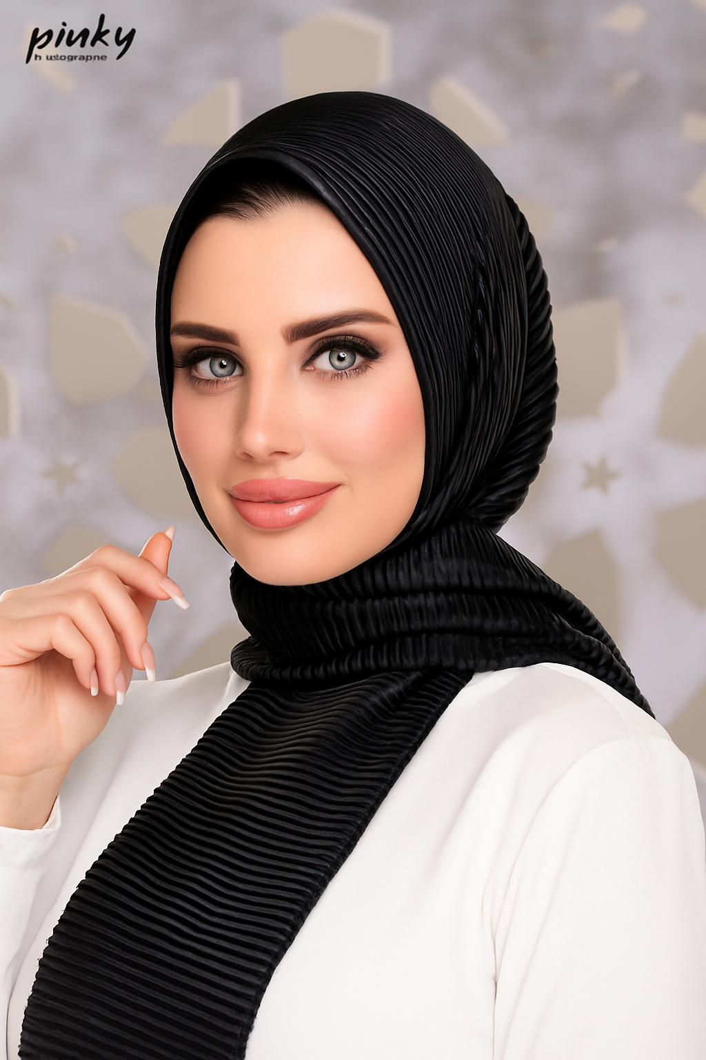 حجاب ستان بليسيه بكبسونة حديد أمامية من Pinky Turbans – كود PKY-005-BK