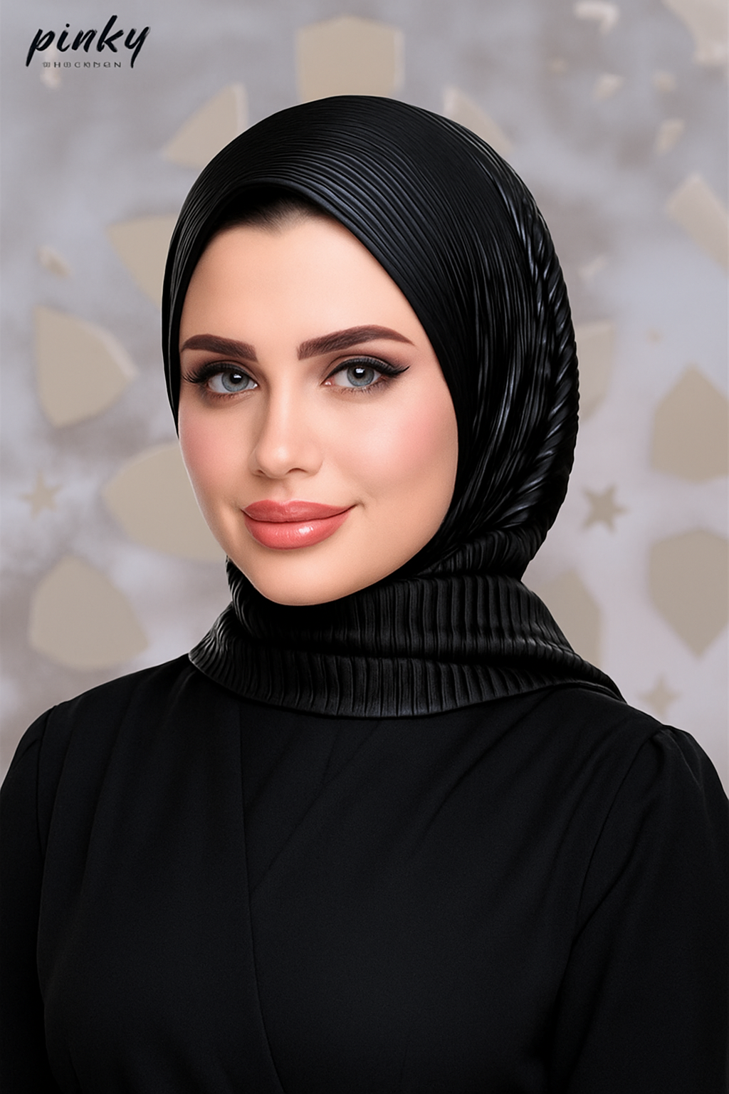 حجاب ستان بليسيه بكبسونة حديد أمامية من Pinky Turbans – كود PKY-005-BK