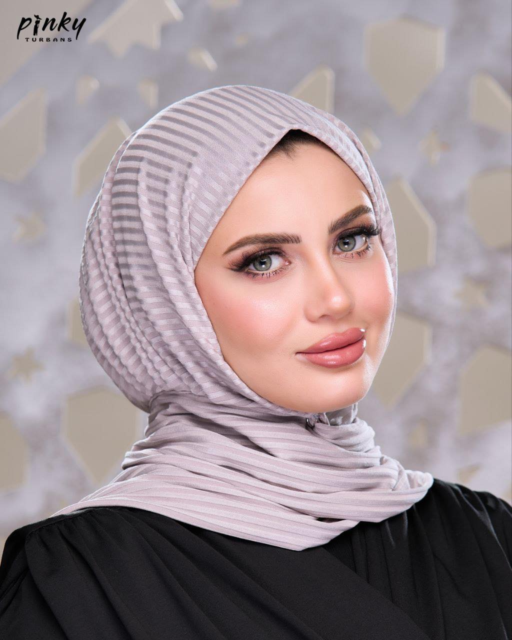 حجاب ريب صيفي بكبسونة حديد أمامية من Pinky Turbans – كود: PKY-006-GR