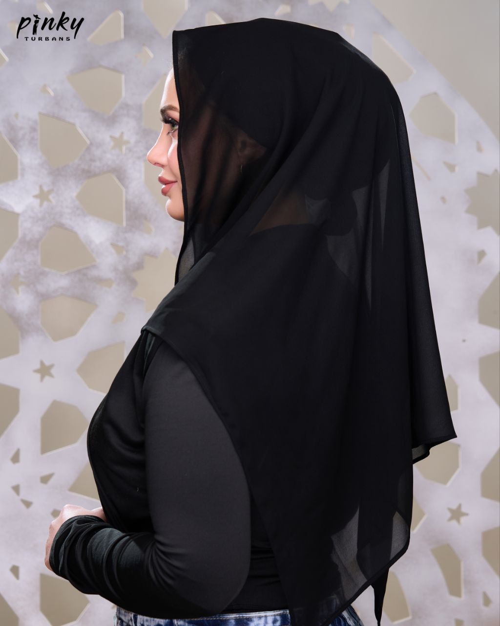 إيزي سكارف شيفون سادة من Pinky Turbans – كود PKY-008-BK