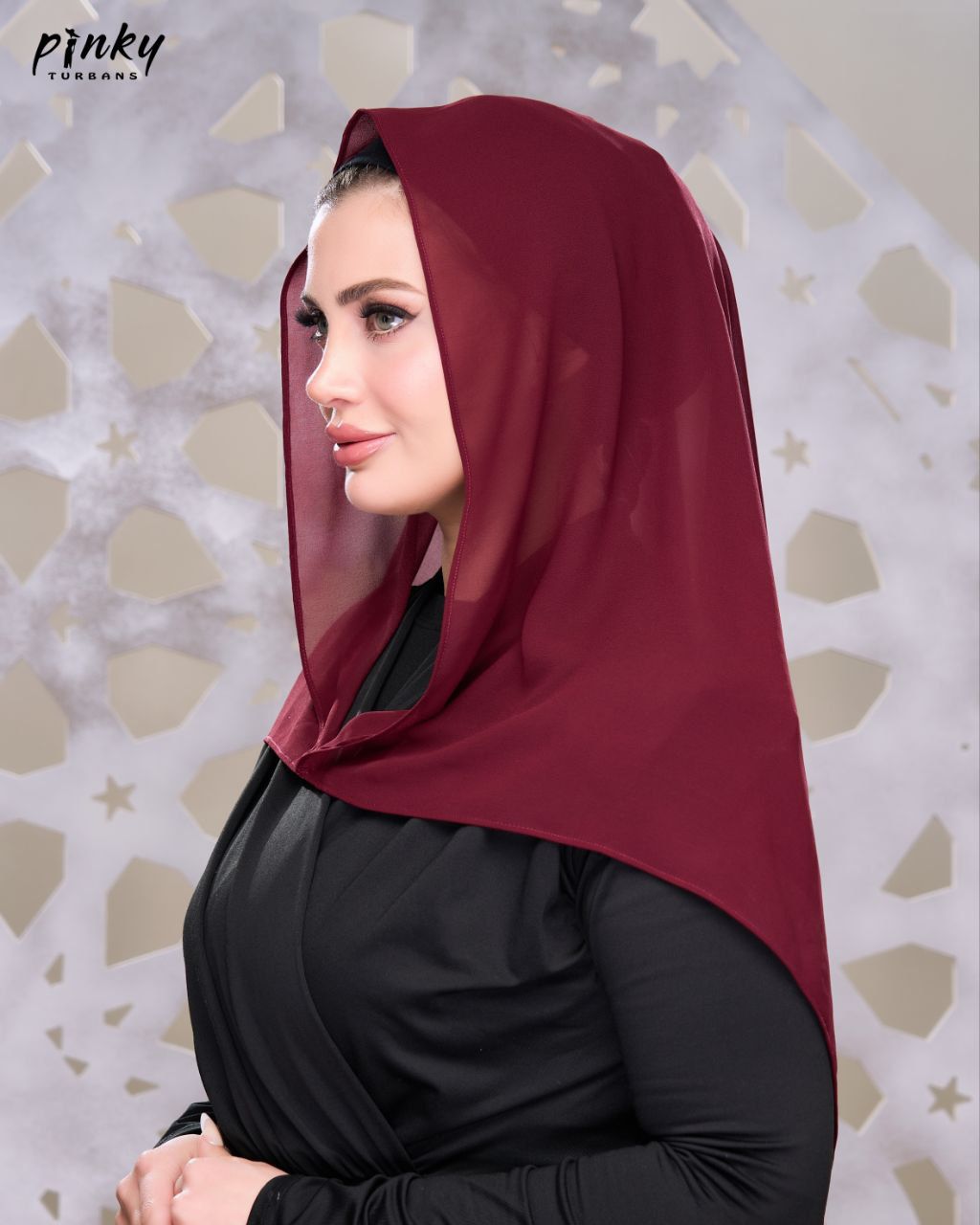 إيزي سكارف شيفون سادة من Pinky Turbans – كود PKY-008-BG