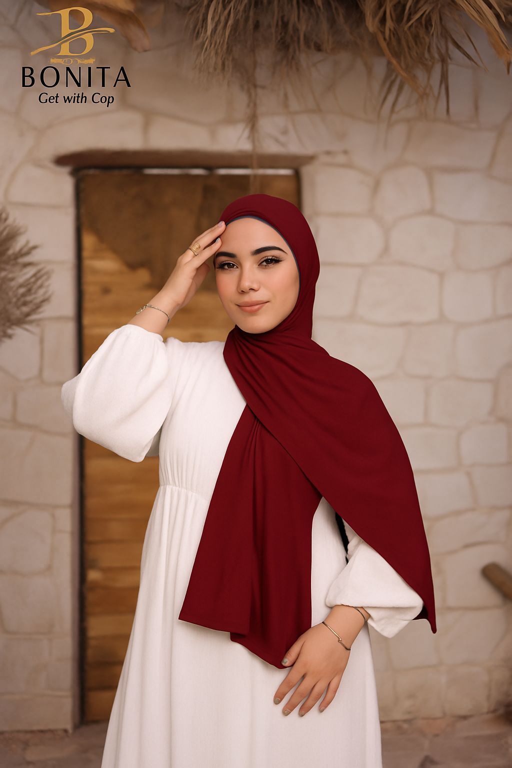 حجاب جل كويتي مارون مع بندانة بنفس اللون – كود RSL-022-MR