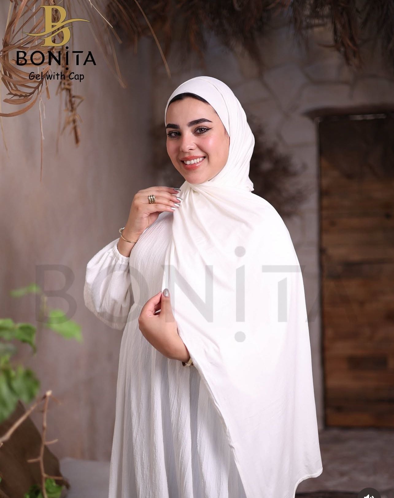 حجاب جل كويتي مع بندانة بنفس اللون – أبيض – RSL-022-WH