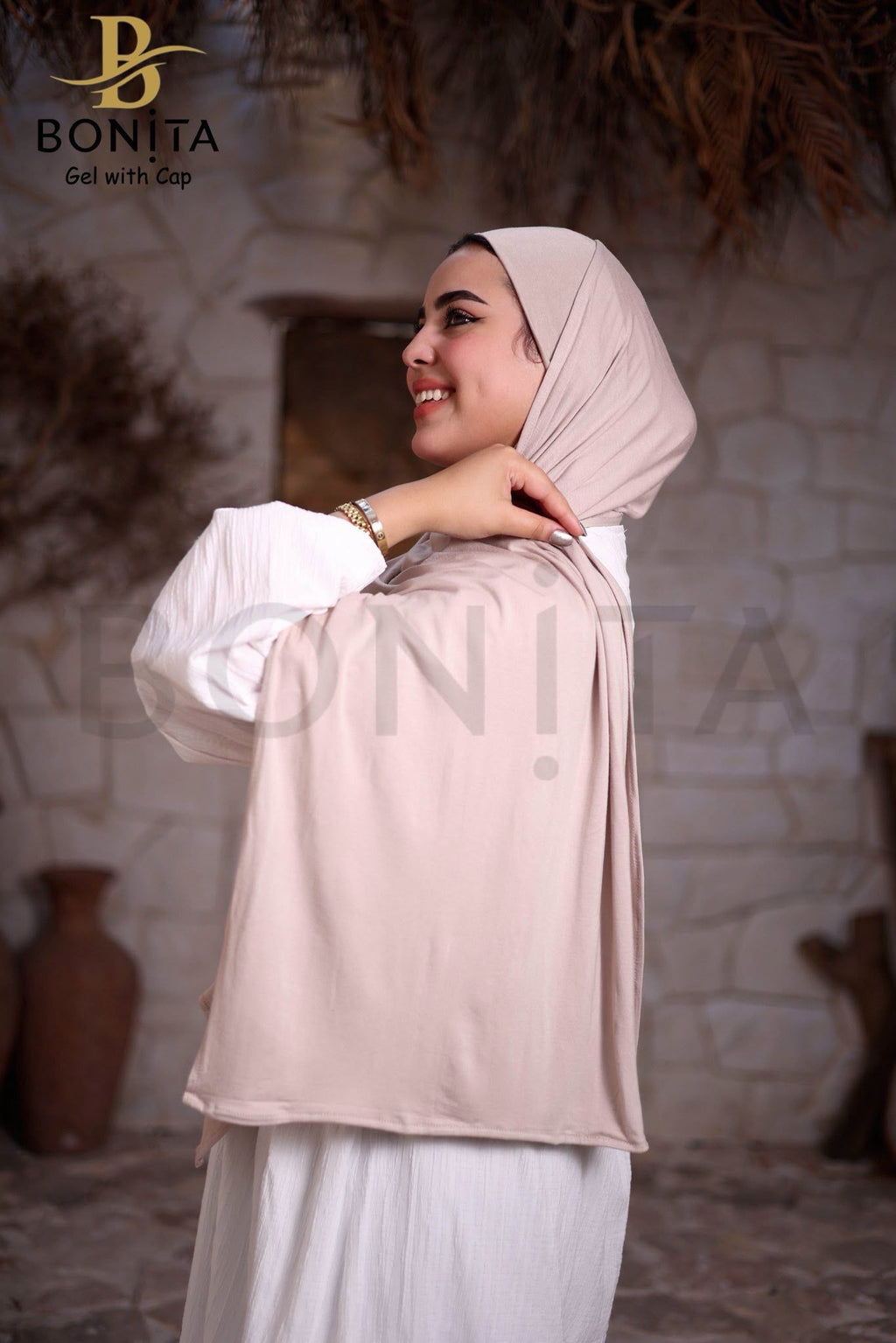 حجاب جل كويتي مع بندانة بنفس اللون – بيج – RSL-022-BG