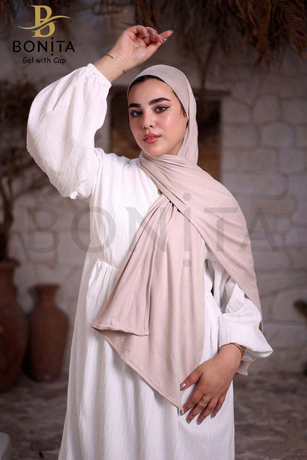 حجاب جل كويتي مع بندانة بنفس اللون – بيج – RSL-022-BG