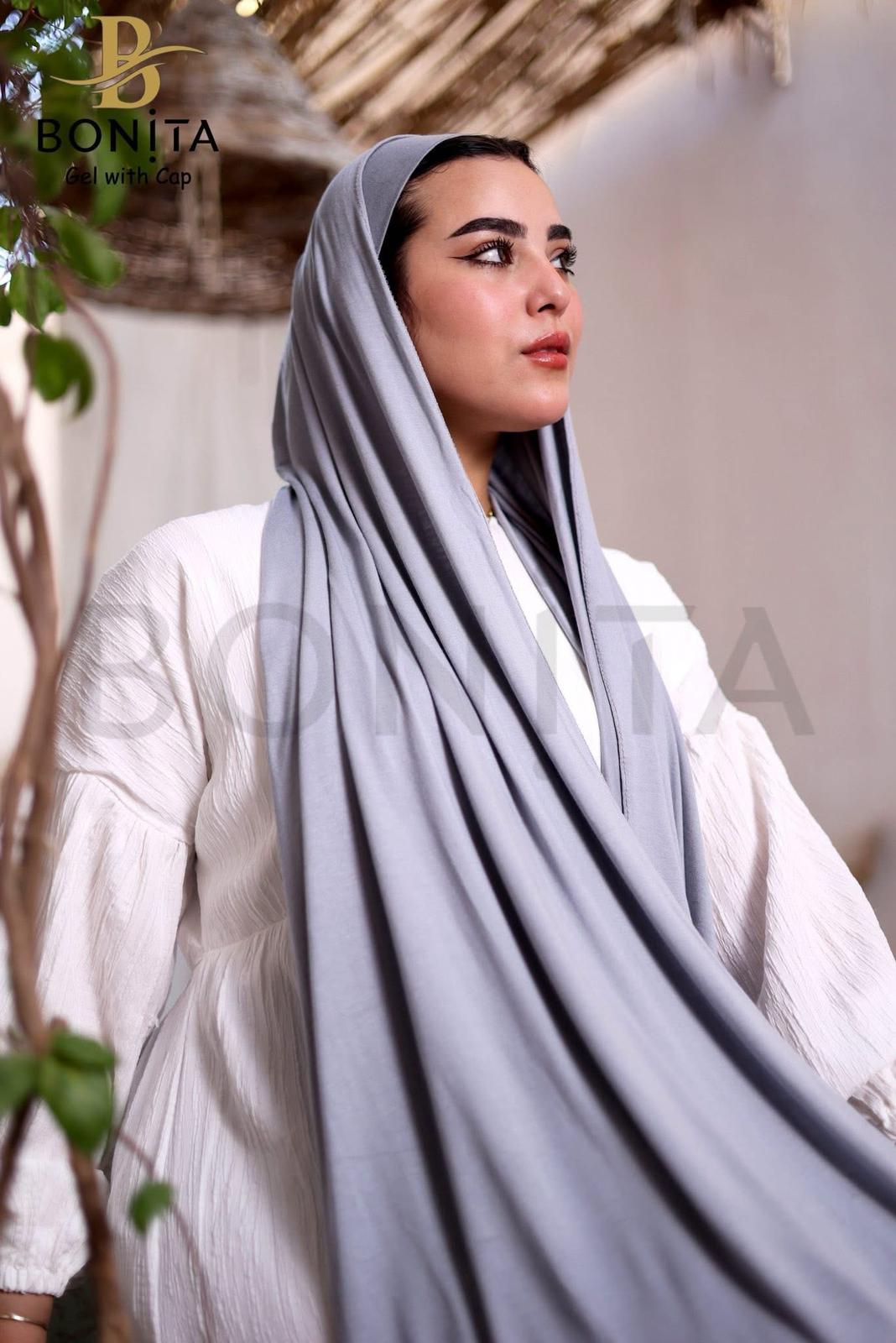 حجاب جل كويتي مع بندانة بنفس اللون – رمادي – RSL-022-GR