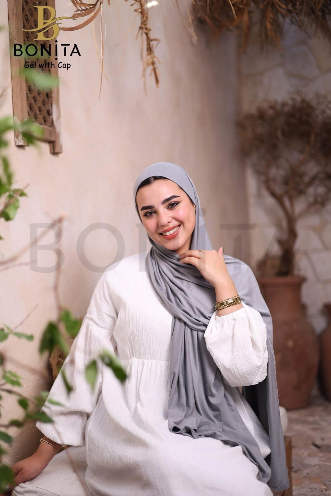 حجاب جل كويتي مع بندانة بنفس اللون – رمادي – RSL-022-GR