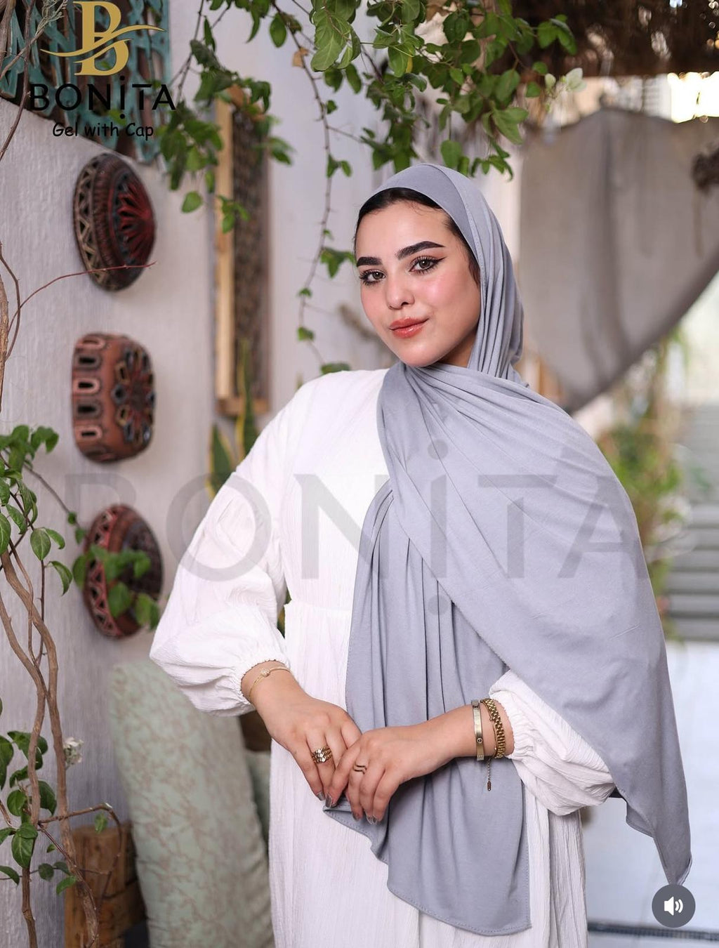 حجاب جل كويتي مع بندانة بنفس اللون – رمادي – RSL-022-GR