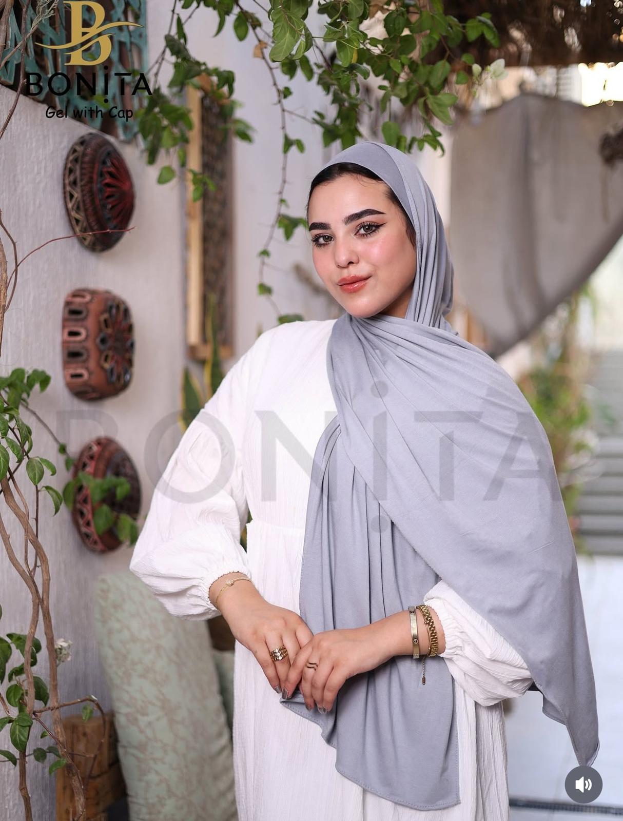 حجاب جل كويتي مع بندانة بنفس اللون – رمادي – RSL-022-GR