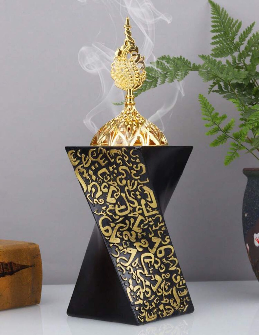 موقد بخور فاخر بتصميم هندسي ثلاثي الأبعاد ديكور أنيق للمنزل INC-006-BKG