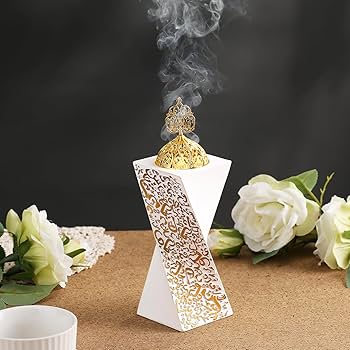موقد بخور فاخر بتصميم هندسي ثلاثي الأبعاد ديكور أنيق للمنزل INC-006-WHG