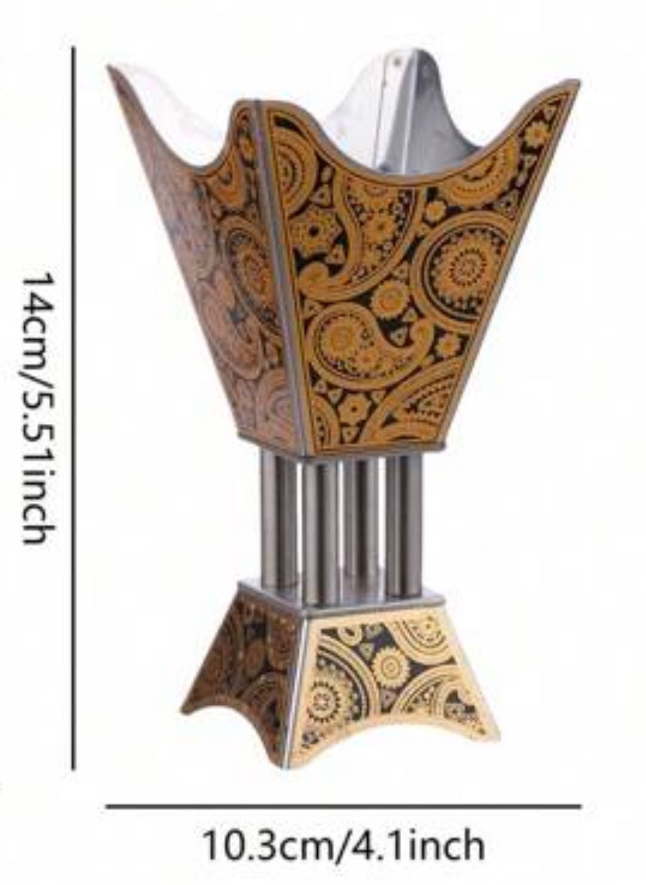 موقد بخور معدني فاخر بنقوش مزخرفة ديكور أنيق متعدد الاستخدامات INC-007-GG