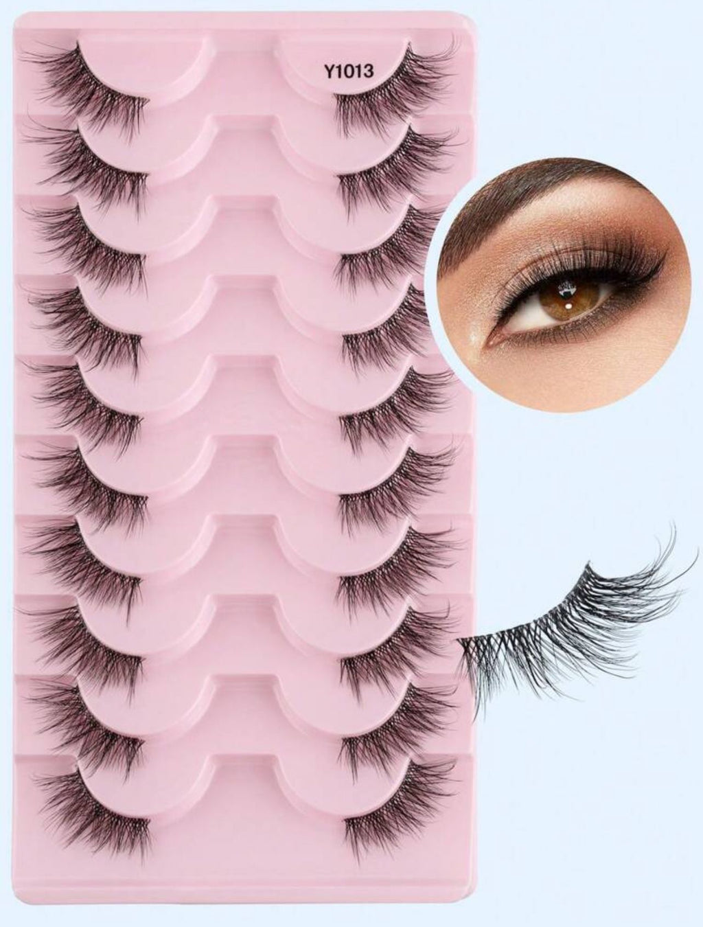 الرموش 10 أزواج ثلاثية الأبعاد طبيعية وكثيفة بتصميم نصف العين لمكياج السهرات Y1013