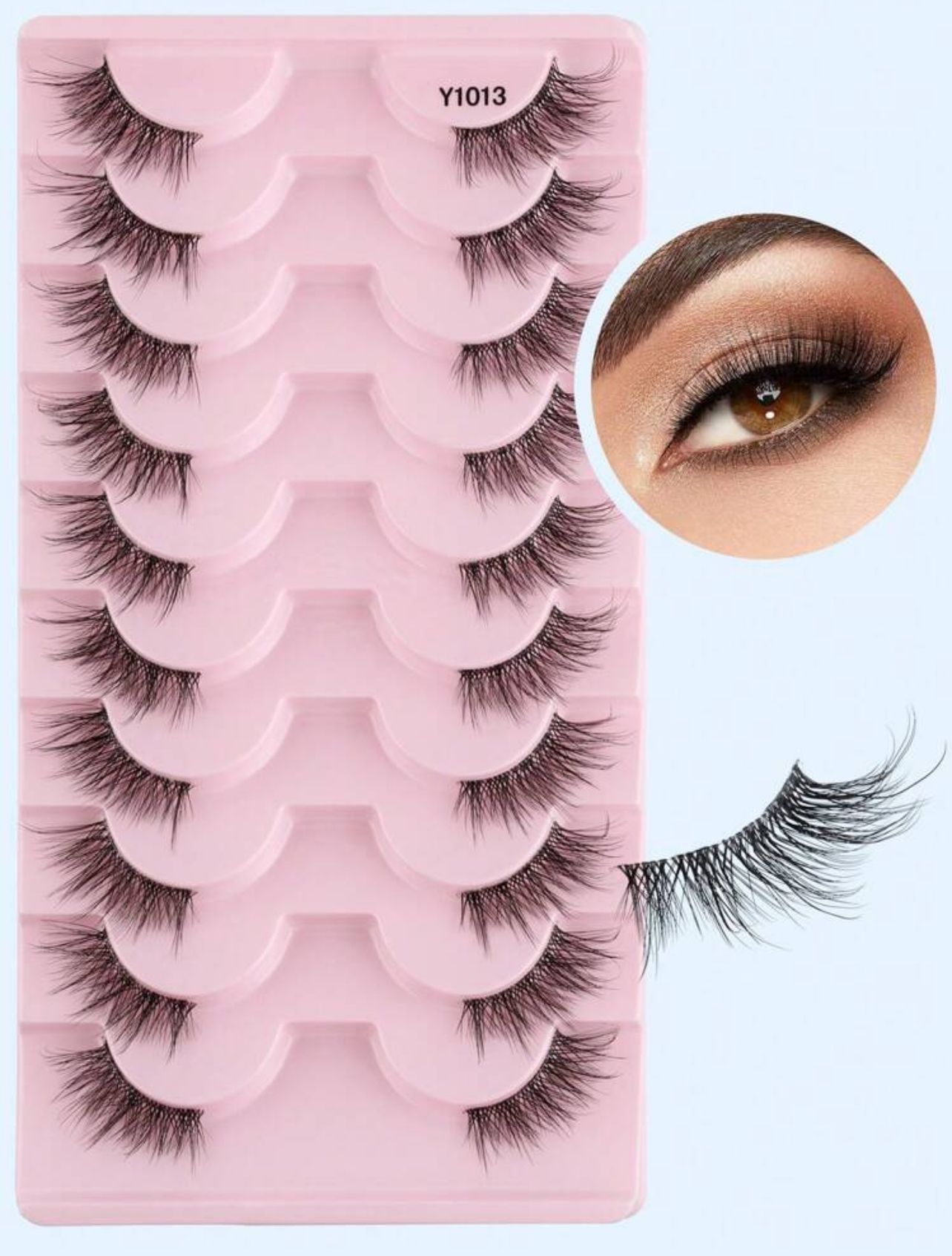 الرموش 10 أزواج ثلاثية الأبعاد طبيعية وكثيفة بتصميم نصف العين لمكياج السهرات Y1013